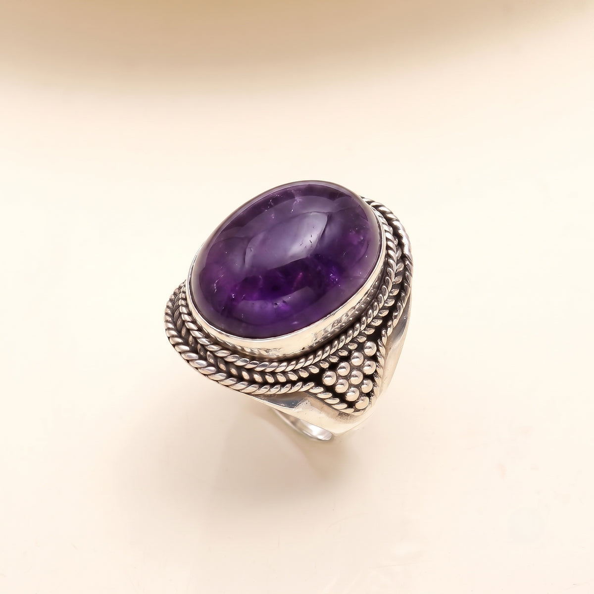 The Mystic Fortress: Labradorite & Silver Granulated Ring