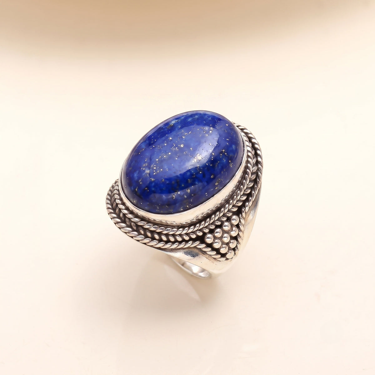 The Mystic Fortress: Labradorite & Silver Granulated Ring