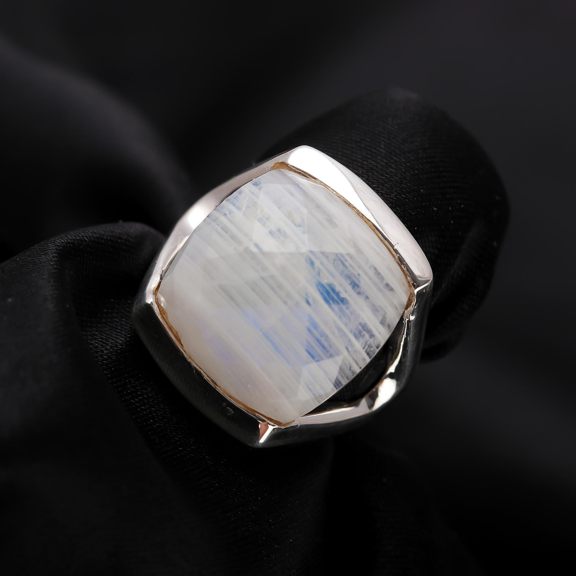 925 Silver Faceted Moonstone Ring