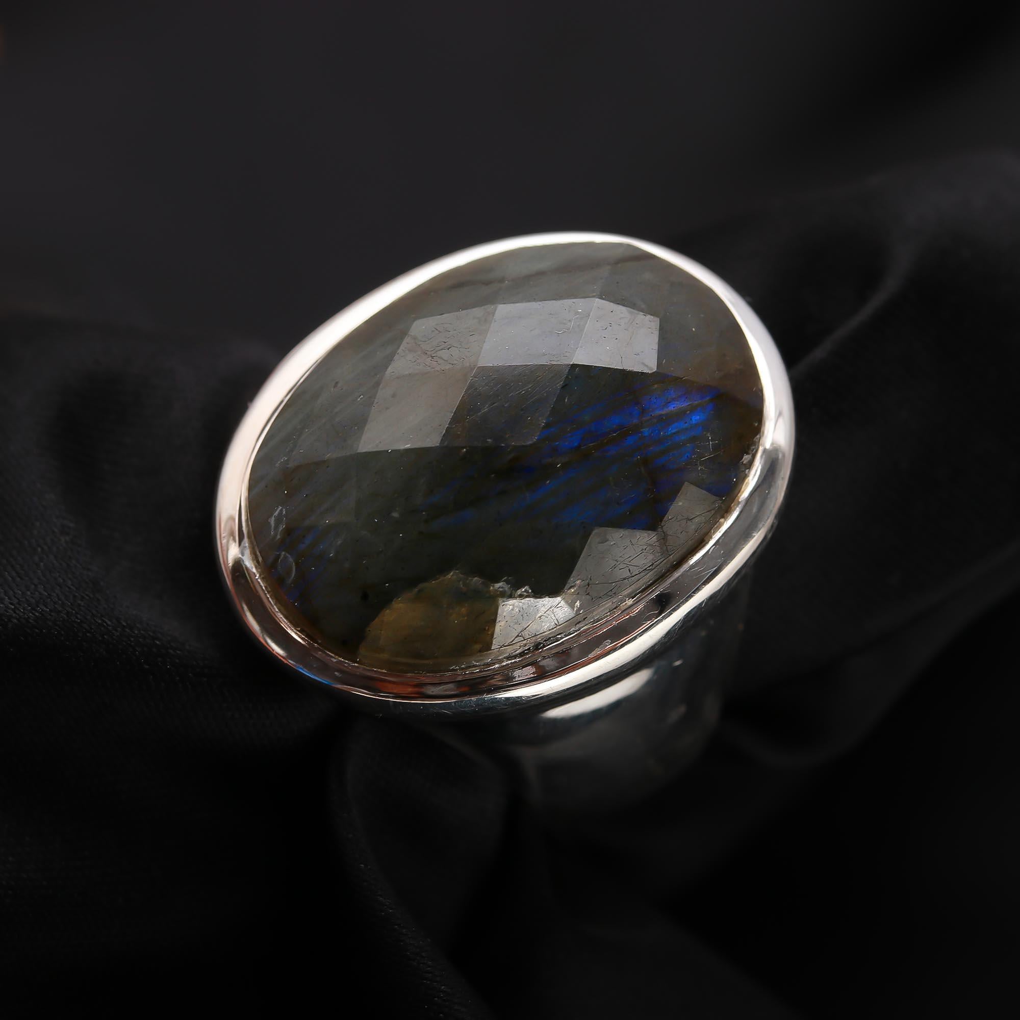 925 Silver Faceted Labradorite Ring