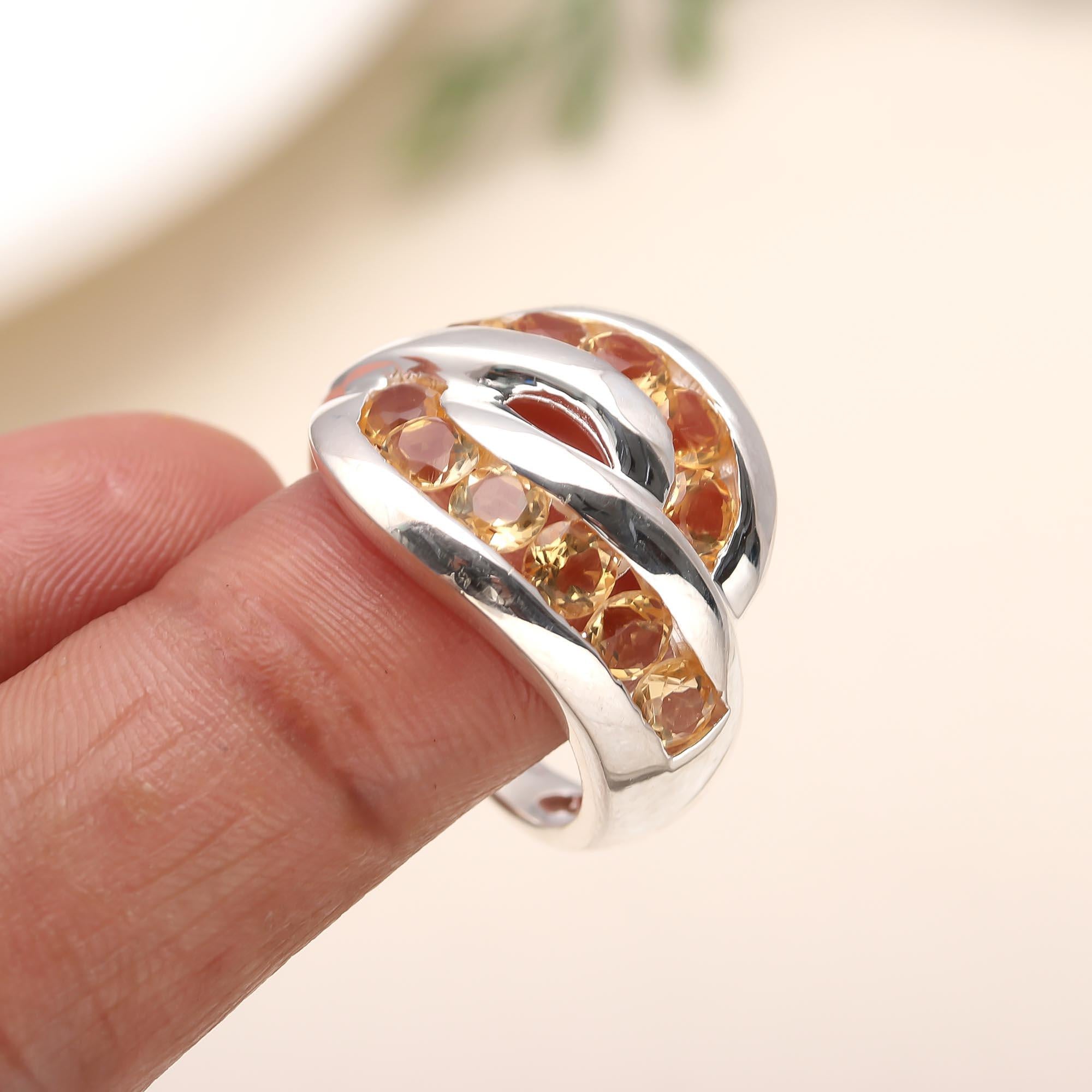 925 Silver Citrine Crossover Band Ring