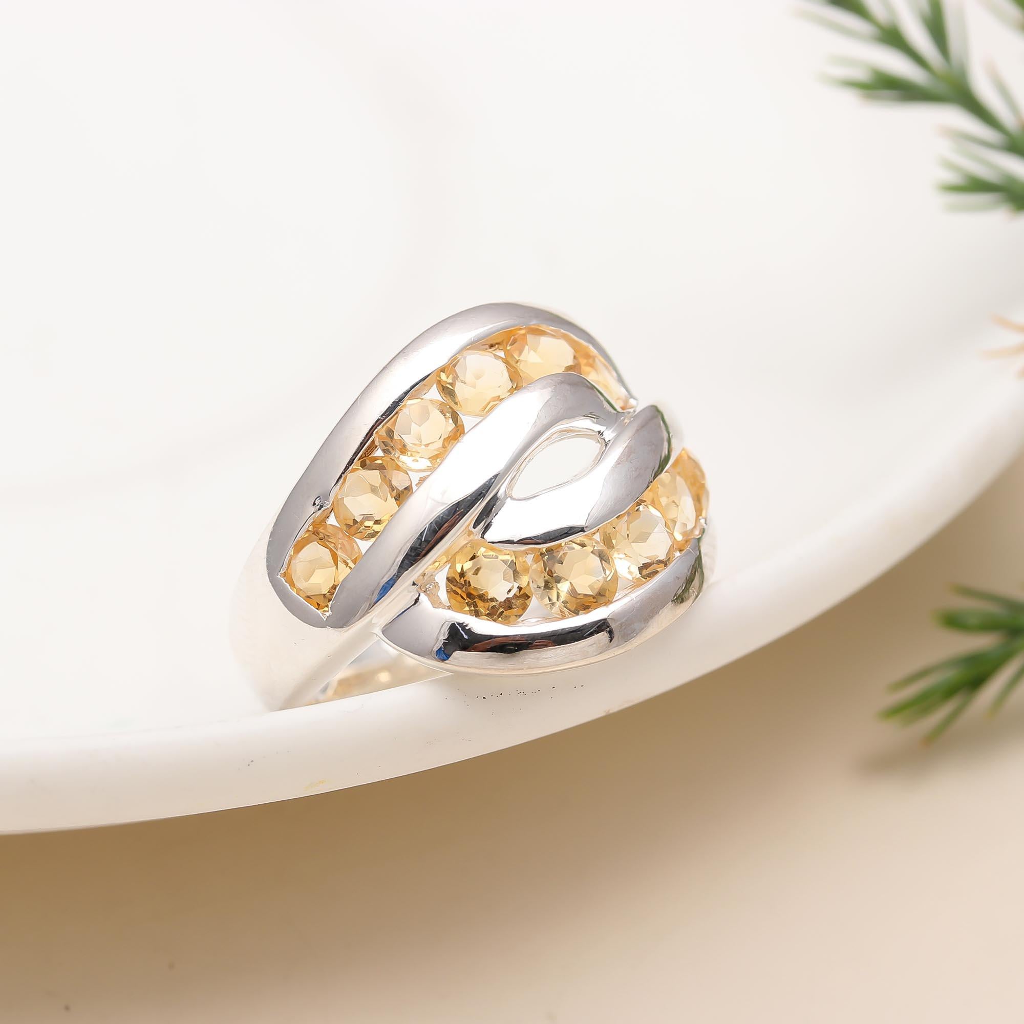 925 Silver Citrine Crossover Band Ring