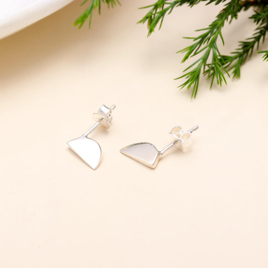 925 Sterling Silver Geometrical Semi Circle Stud Earrings Push Back