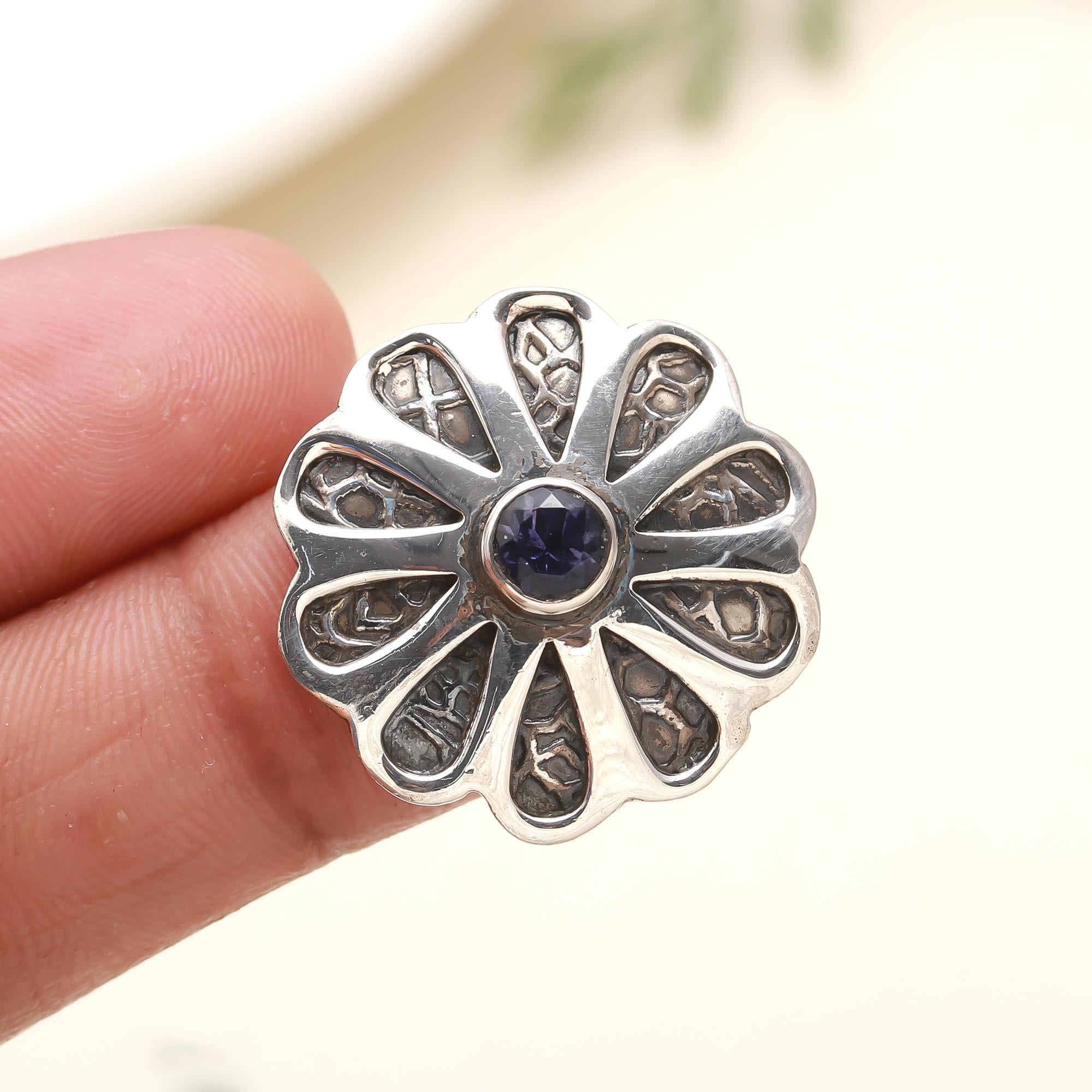 925 Silver Iolite Floral Ring