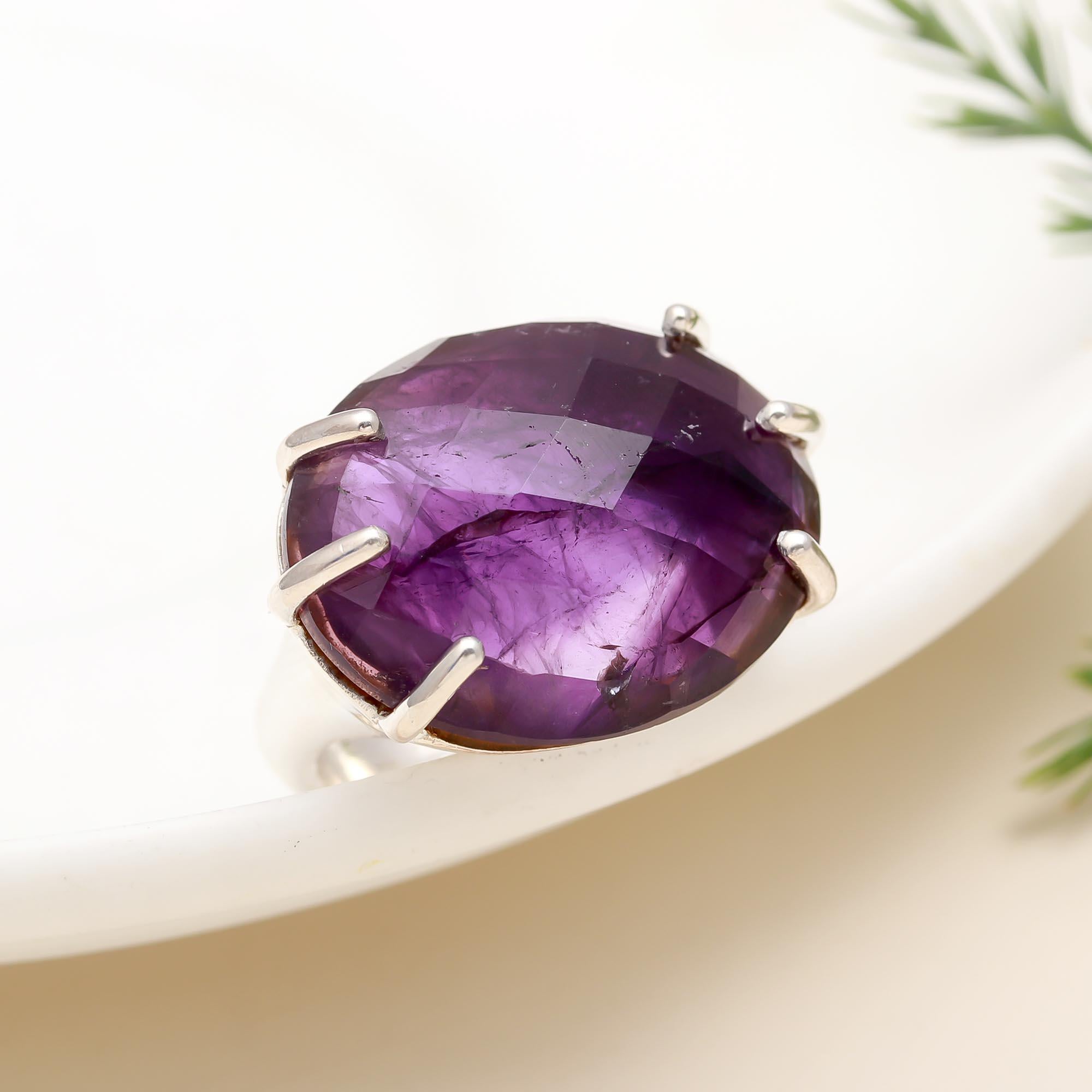 925 Silver Faceted Amethyst Ring