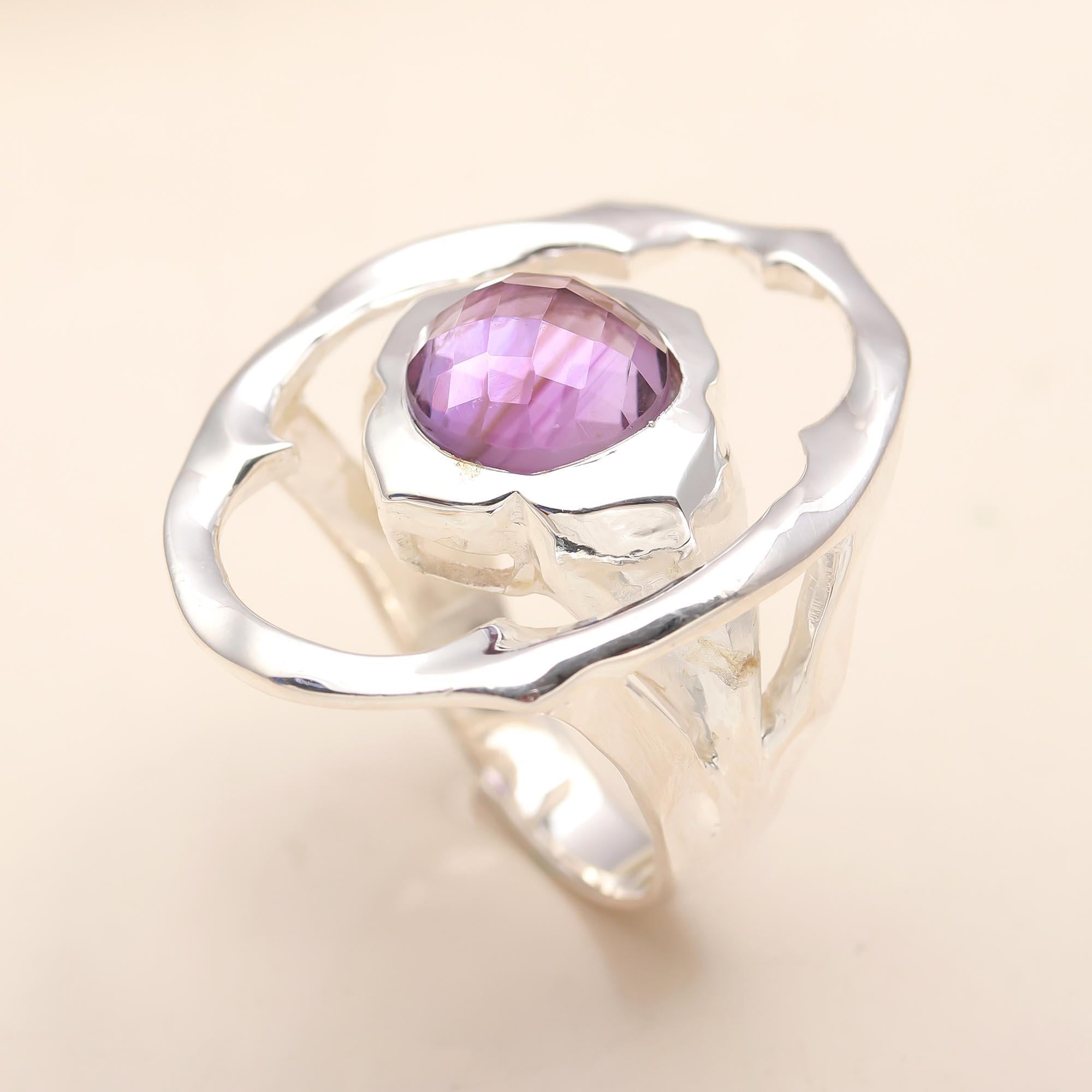 925 Silver Faceted Amethyst Ring