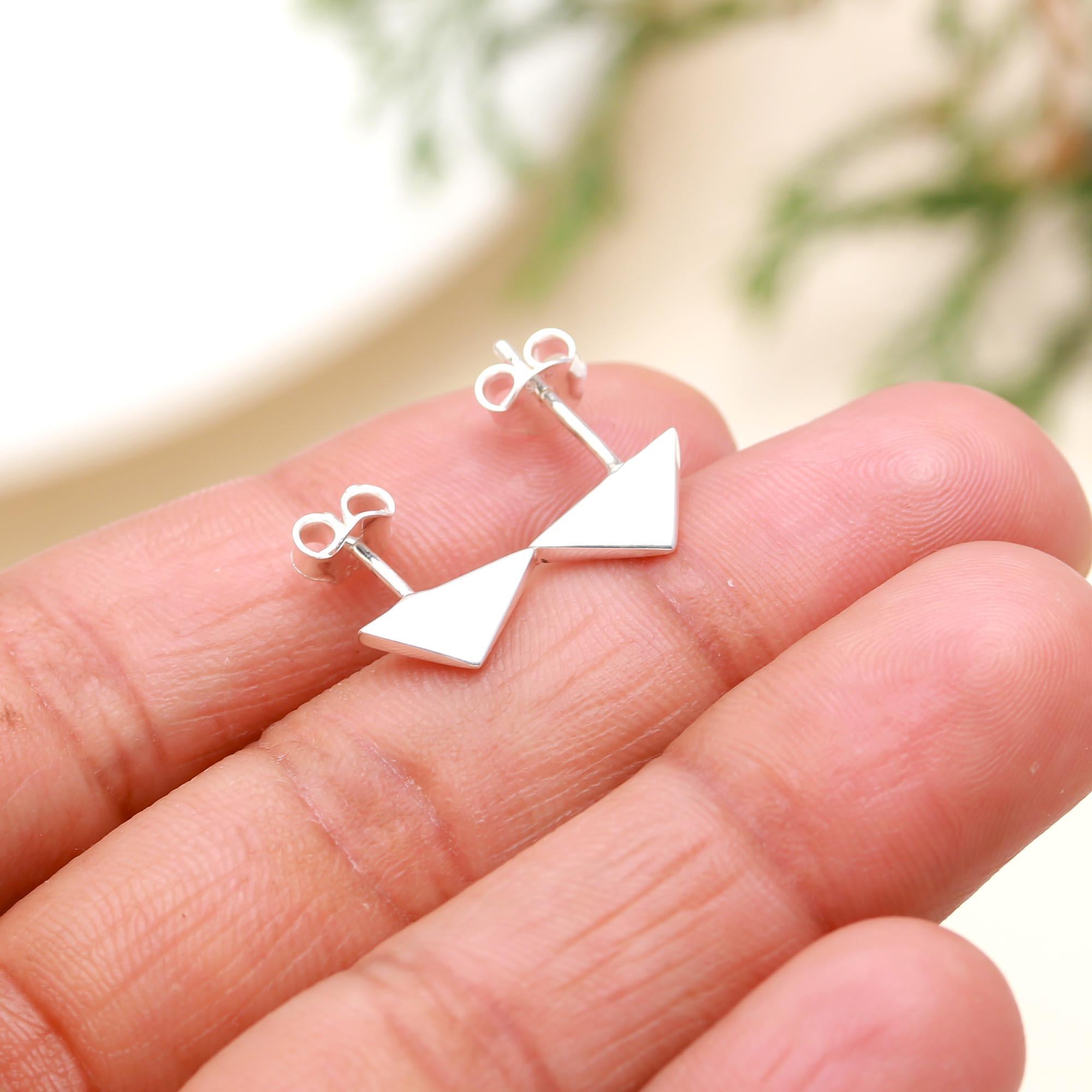 925 Sterling Silver Geometrical Earrings Push Back