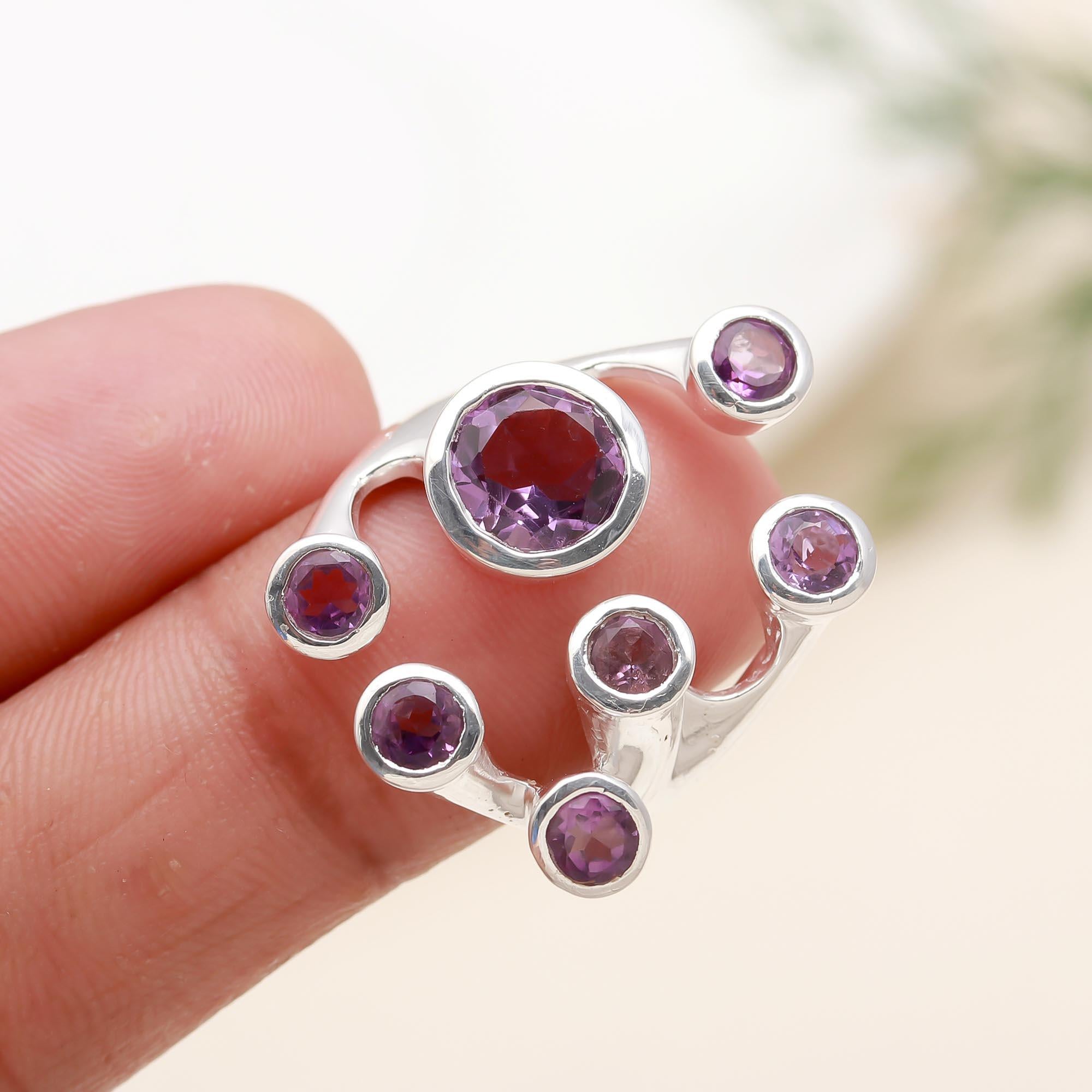 925 Silver Multi Amethyst Ring