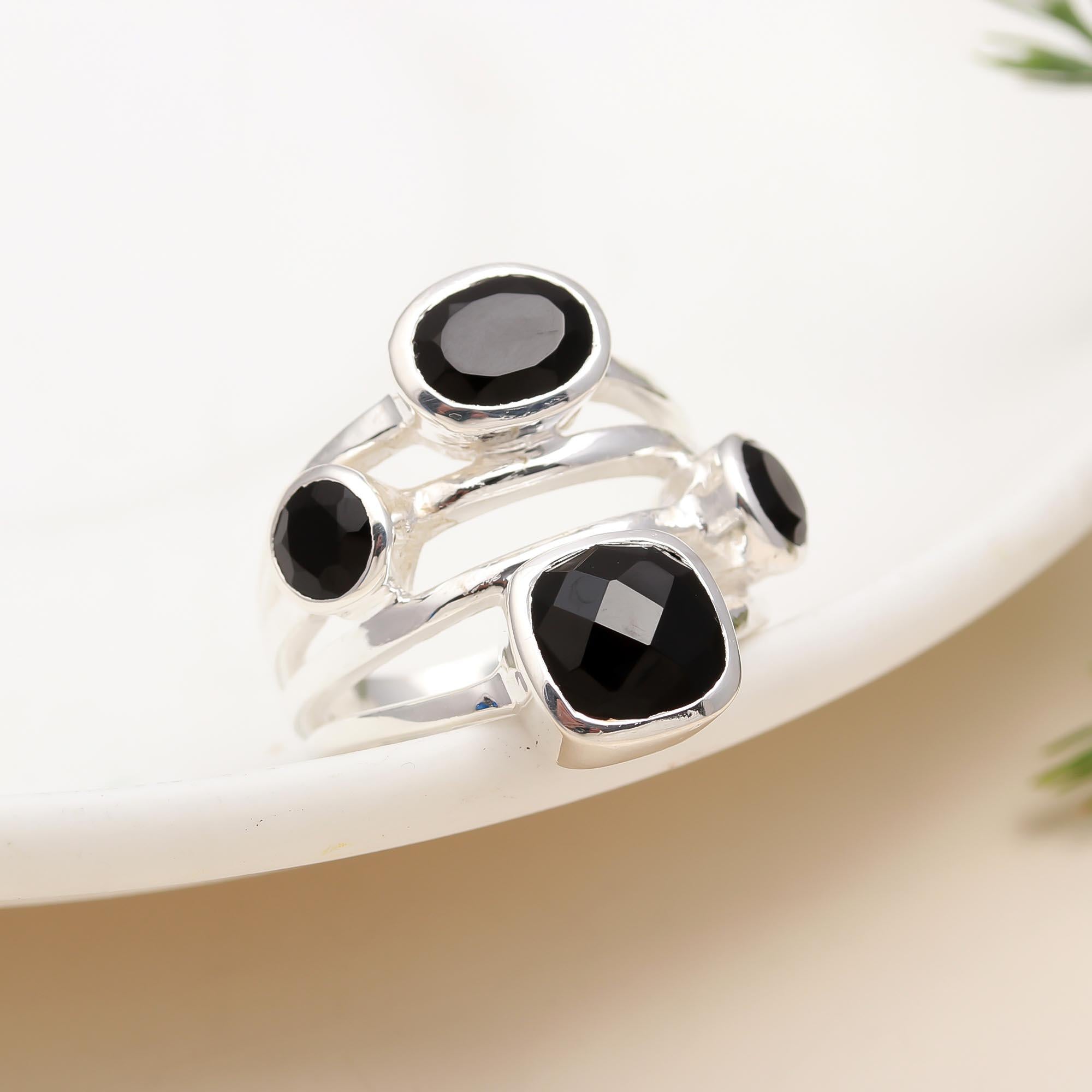 925 Silver Multi Black Onyx Ring