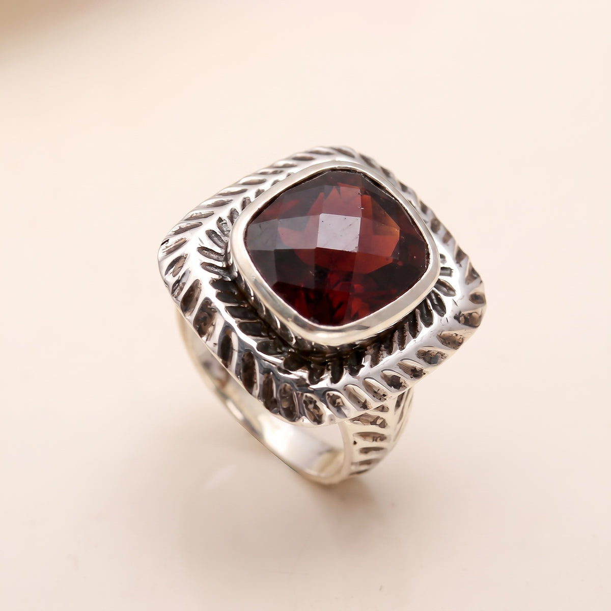 925 Silver Faceted Amethyst Ring