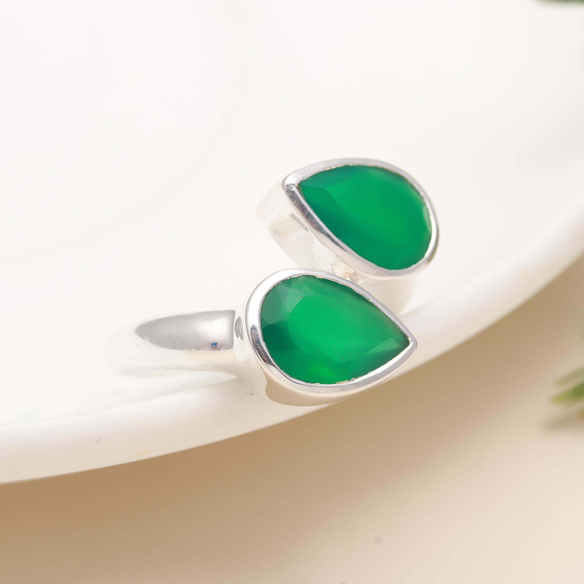 925 Silver Green Onyx Open Ring