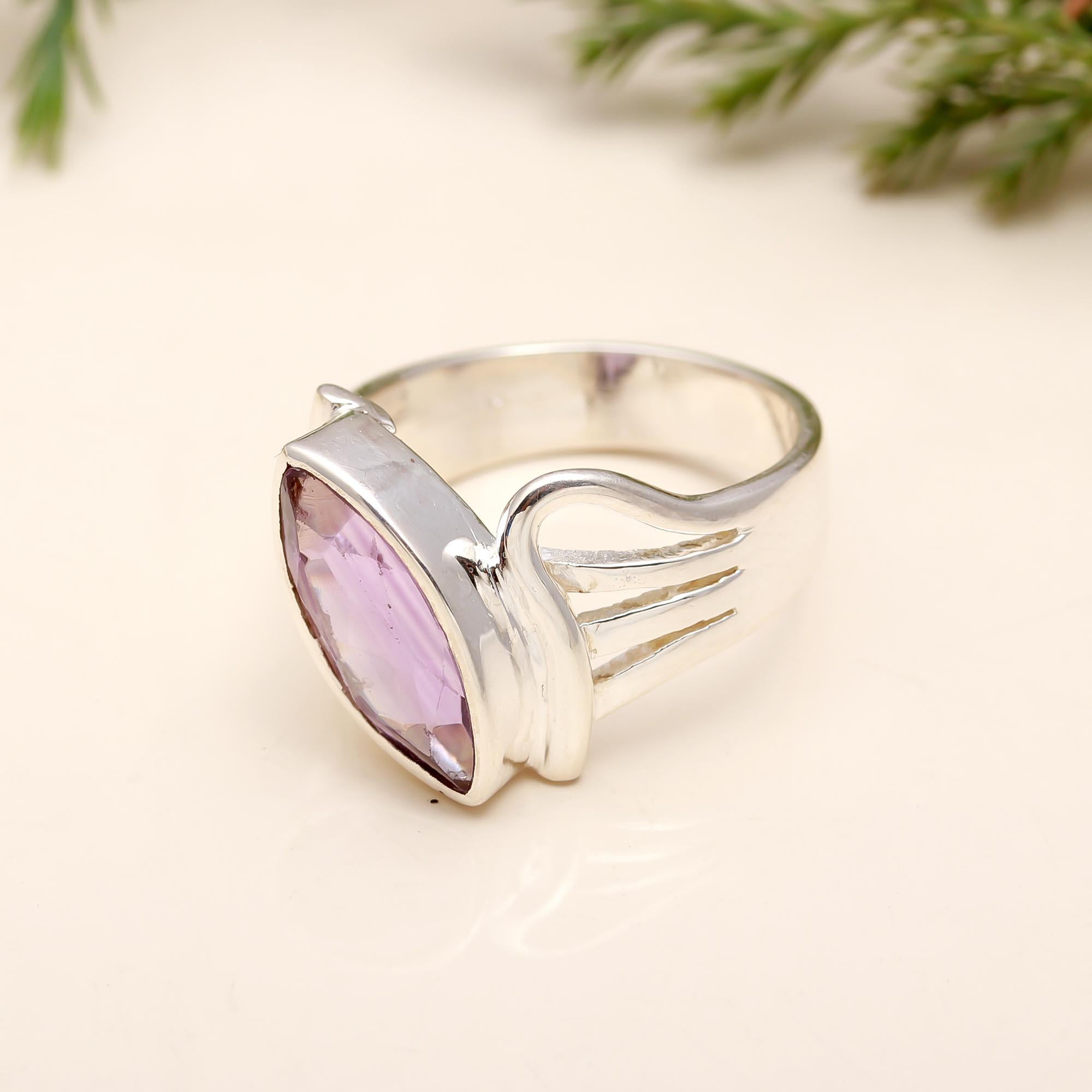 925 Silver Marquise Amethyst Ring