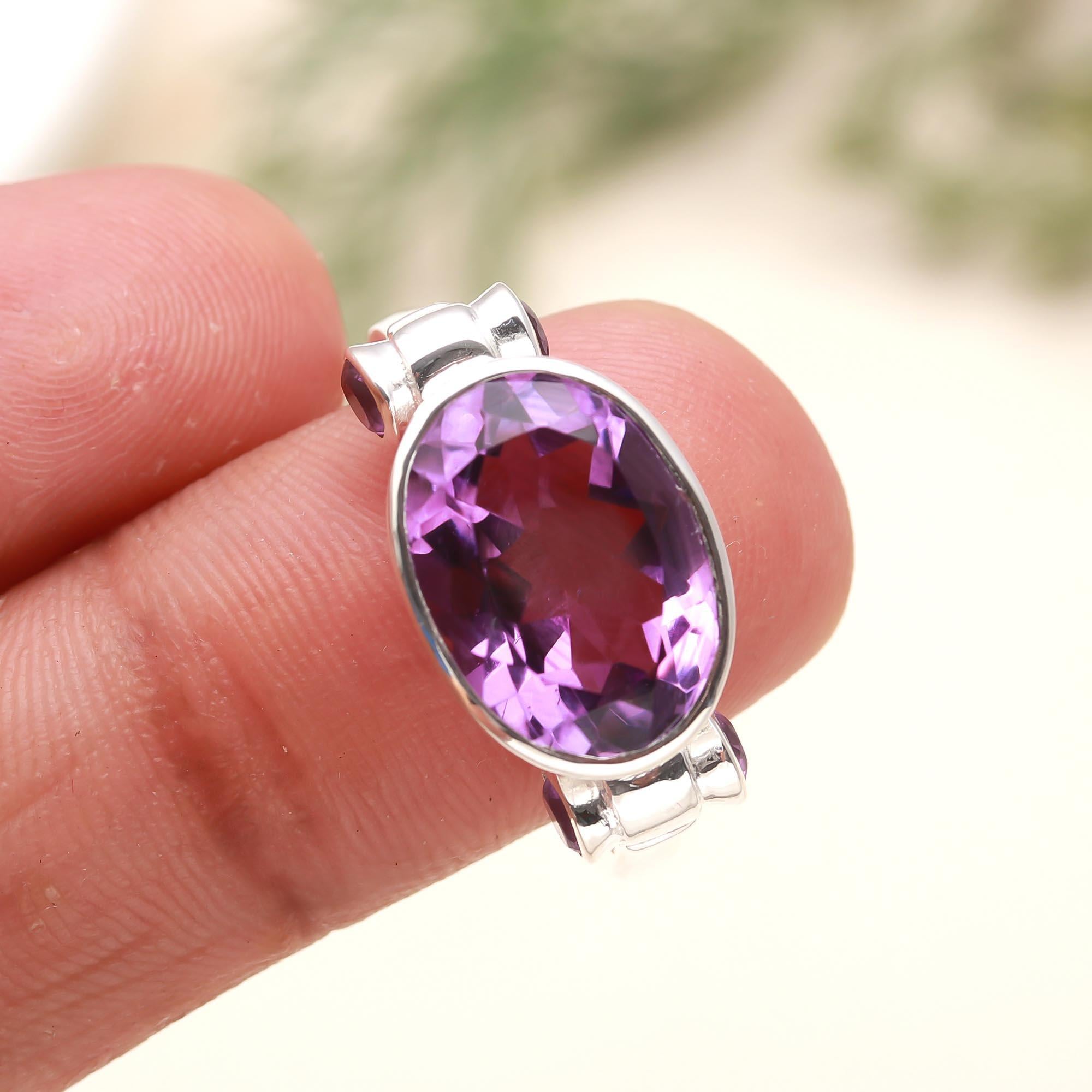 Handmade 925 Sterling Silver Multi-Amethyst Ring