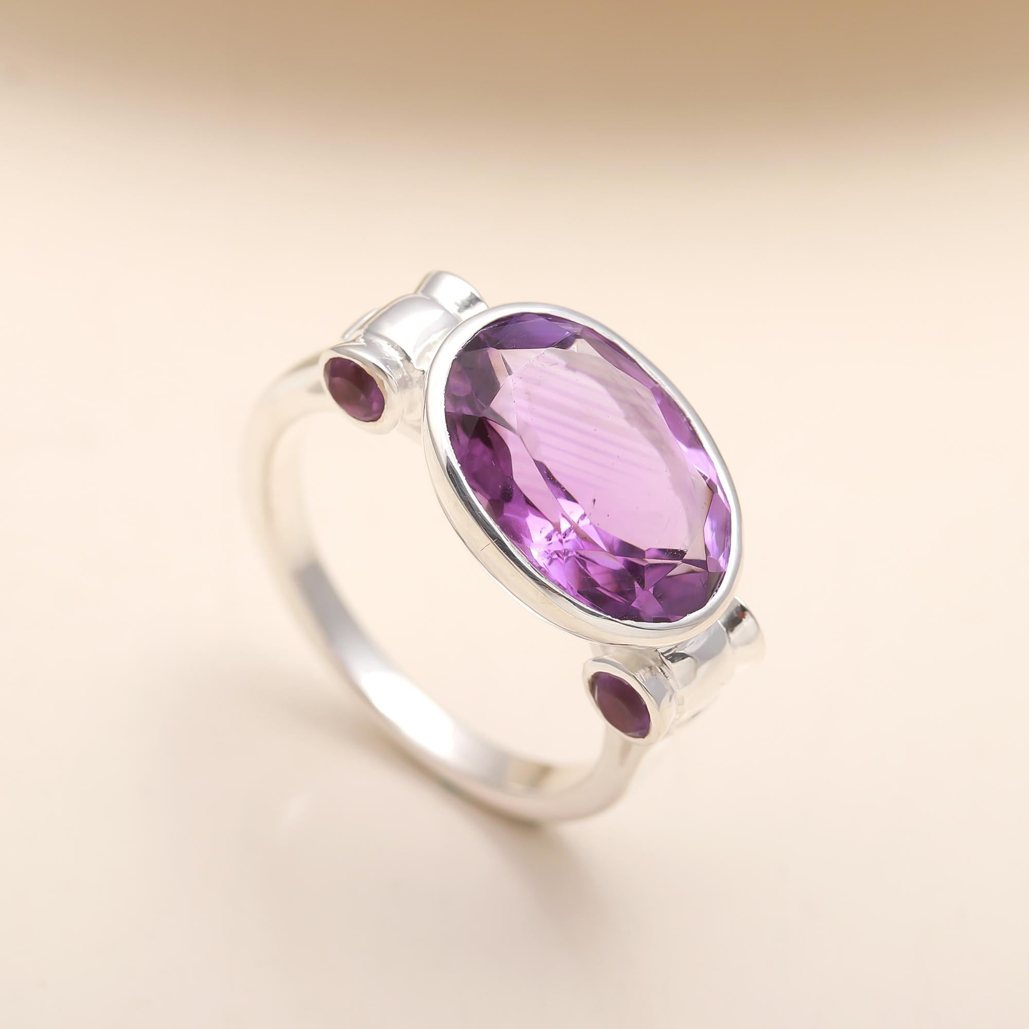 Handmade 925 Sterling Silver Multi-Amethyst Ring