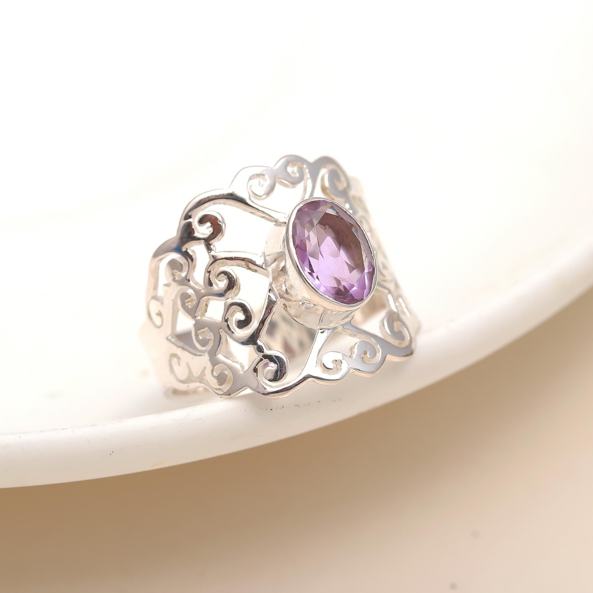 925 Silver Amethyst Filigree Ring