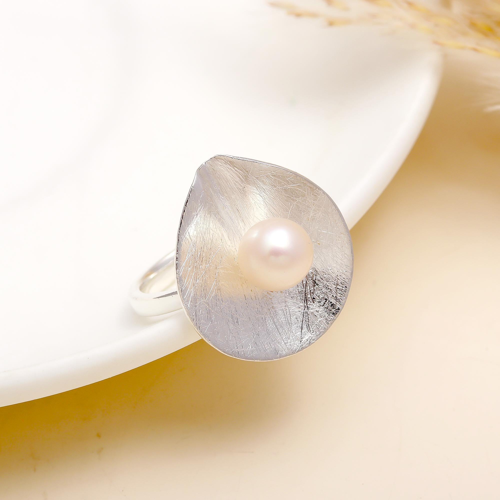 925 Silver Pearl Petal Disc Ring