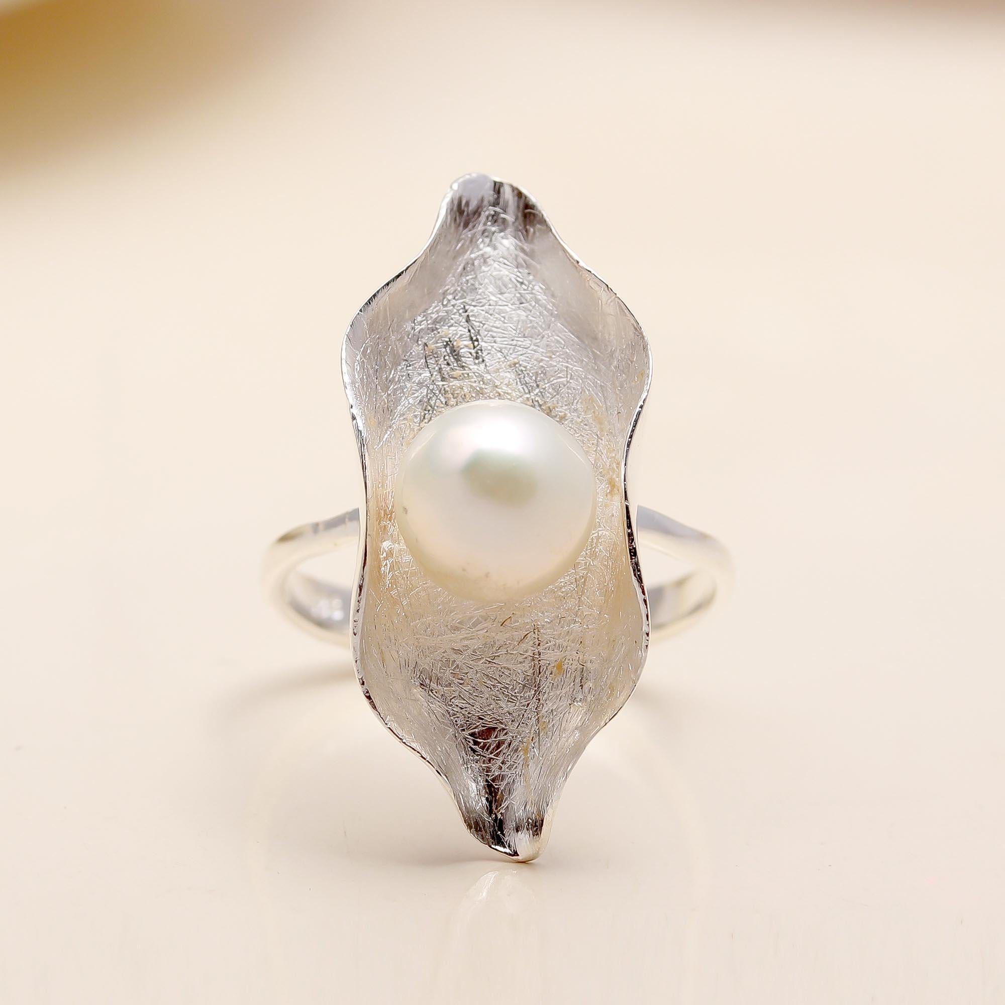 925 Silver White Pearl Ring