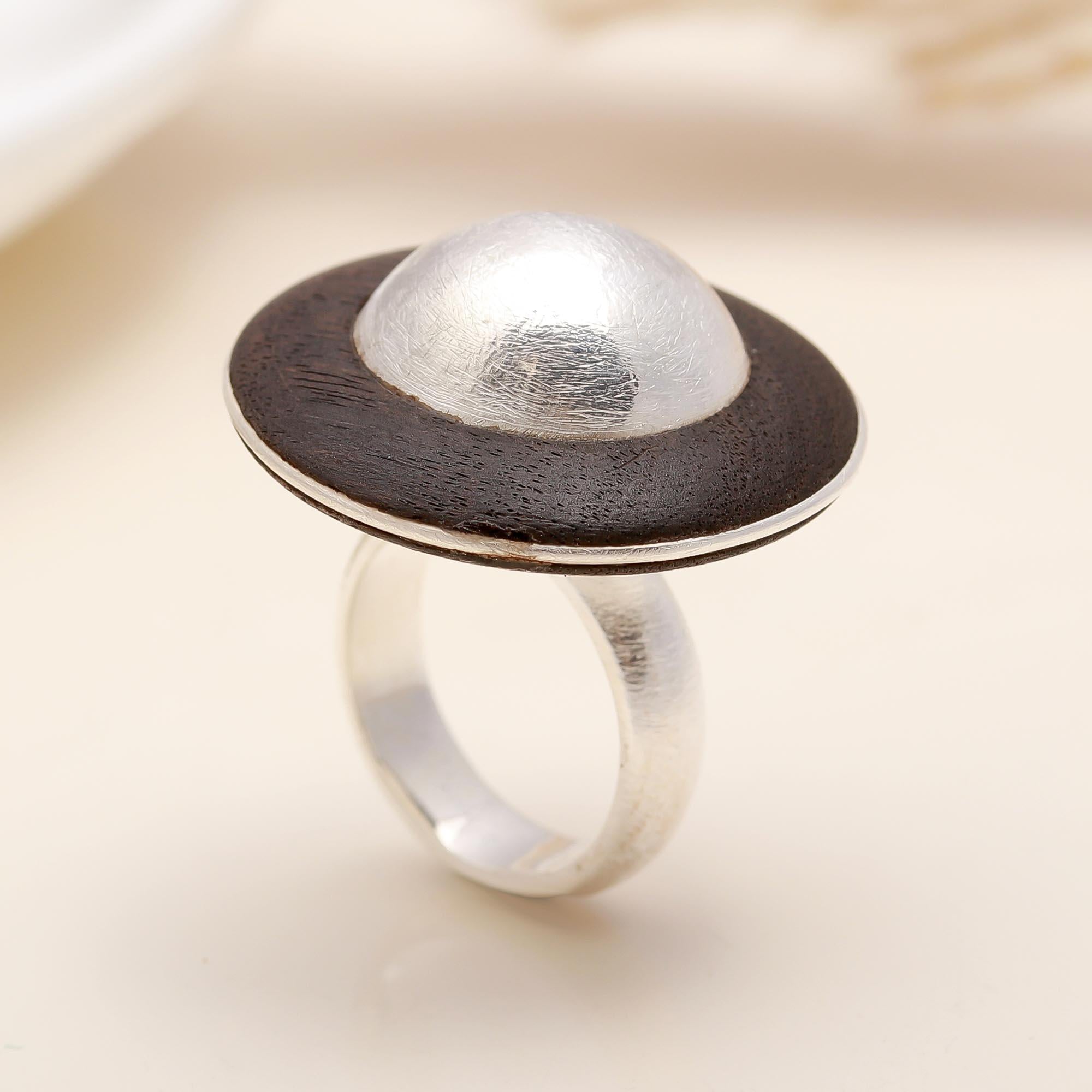 925 Silver & Ebony Wood Dome Ring