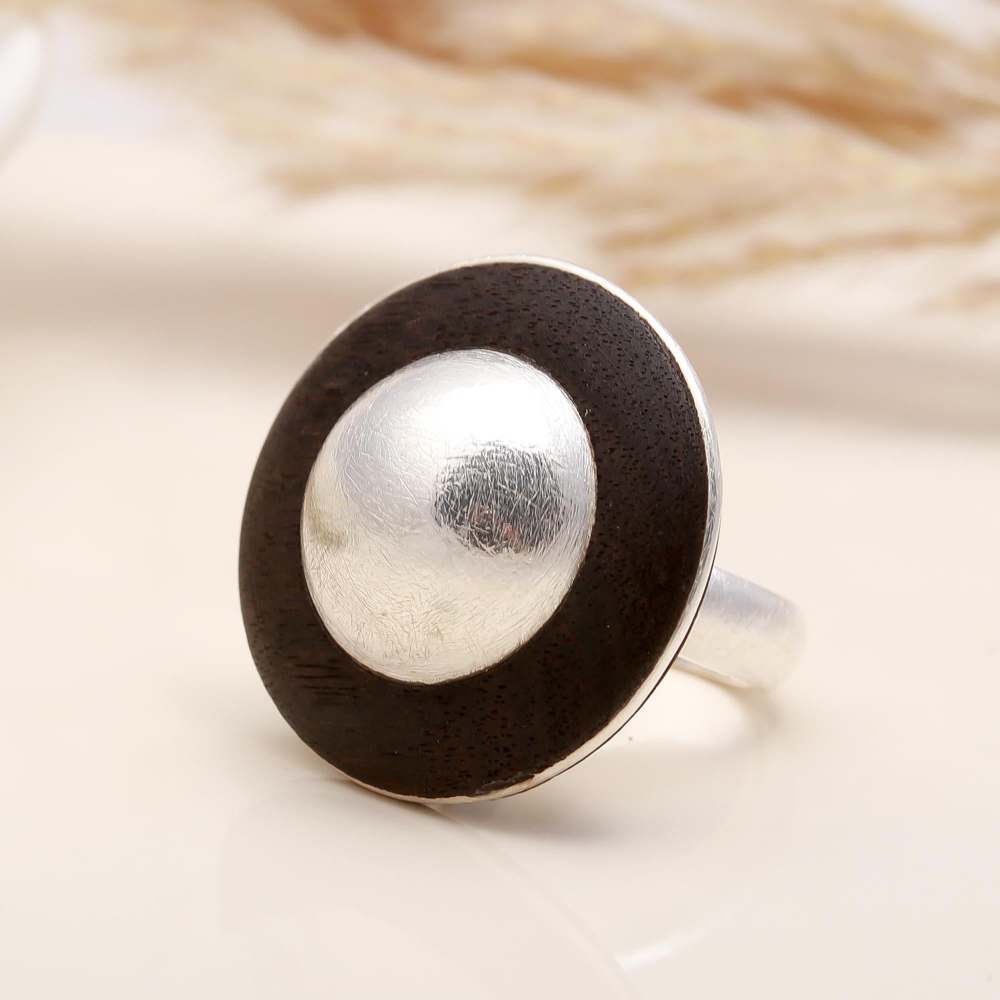 925 Silver & Ebony Wood Dome Ring