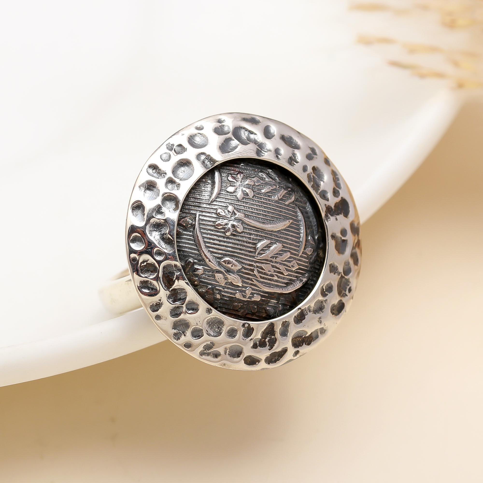 925 Silver Round Floral Etched Ring