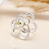 Solid 925 Silver Peridot Gemstone Floral Ring