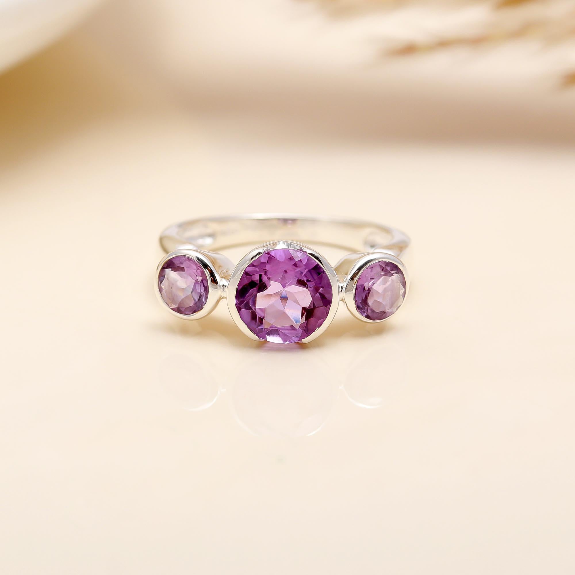 925 Silver Triple Amethyst Ring