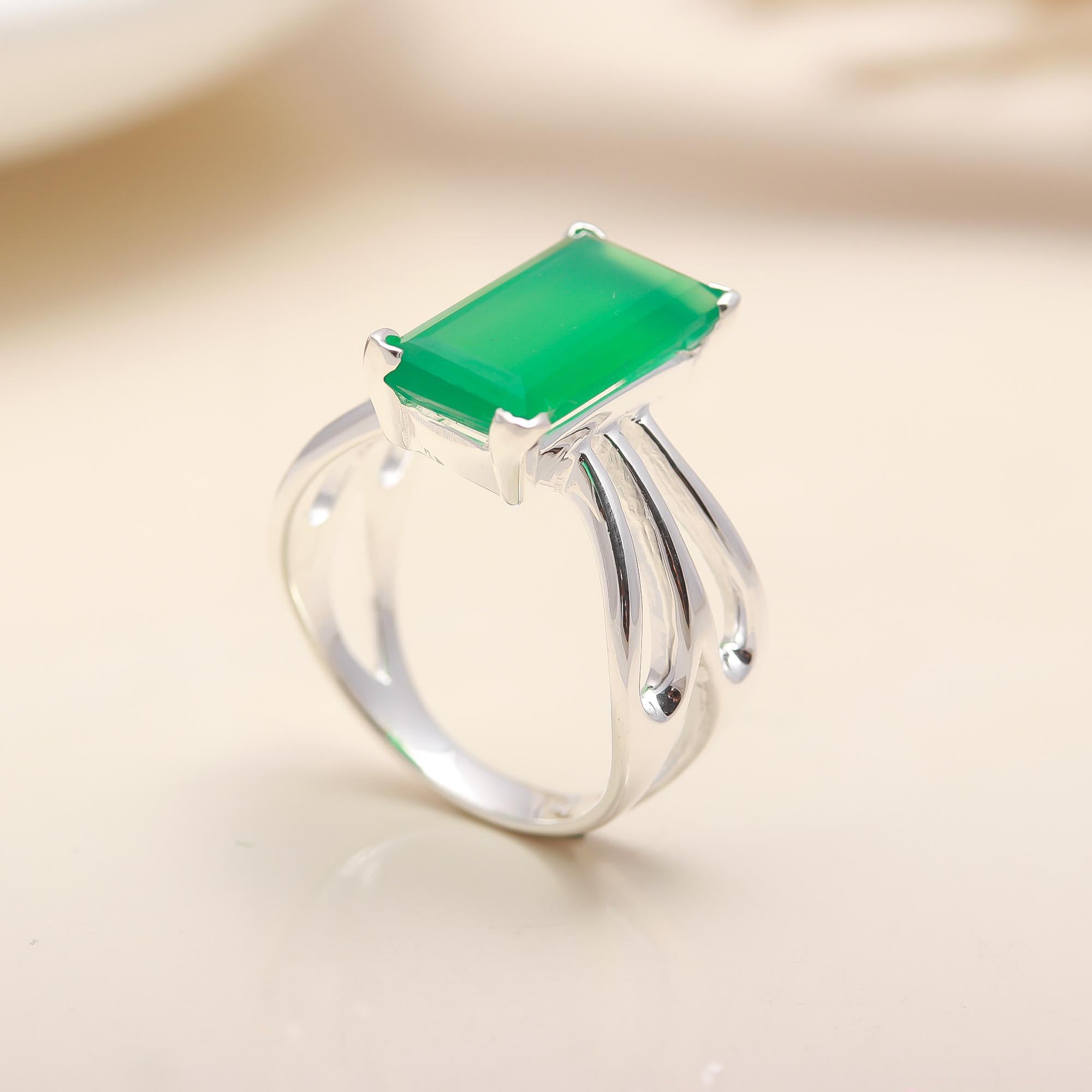 Handmade 925 Sterling Silver Emerald Green Onyx Ring