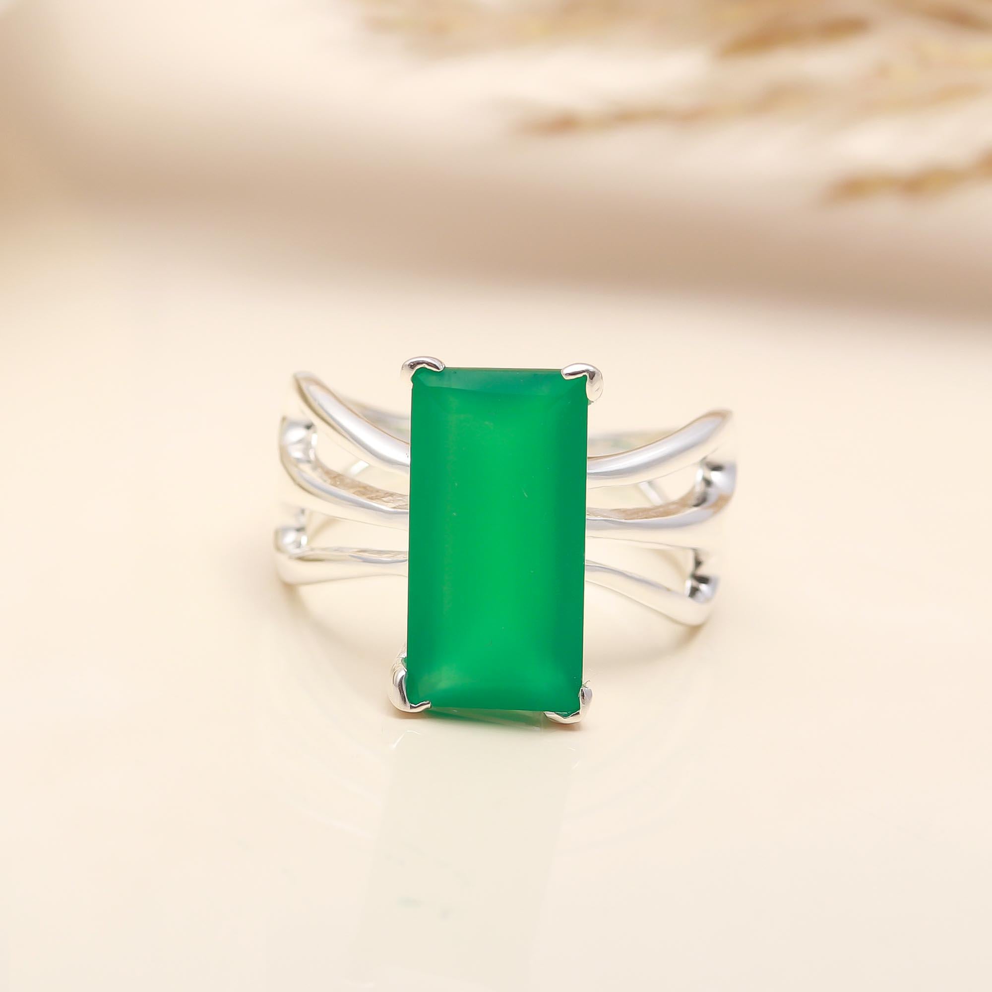 Handmade 925 Sterling Silver Emerald Green Onyx Ring