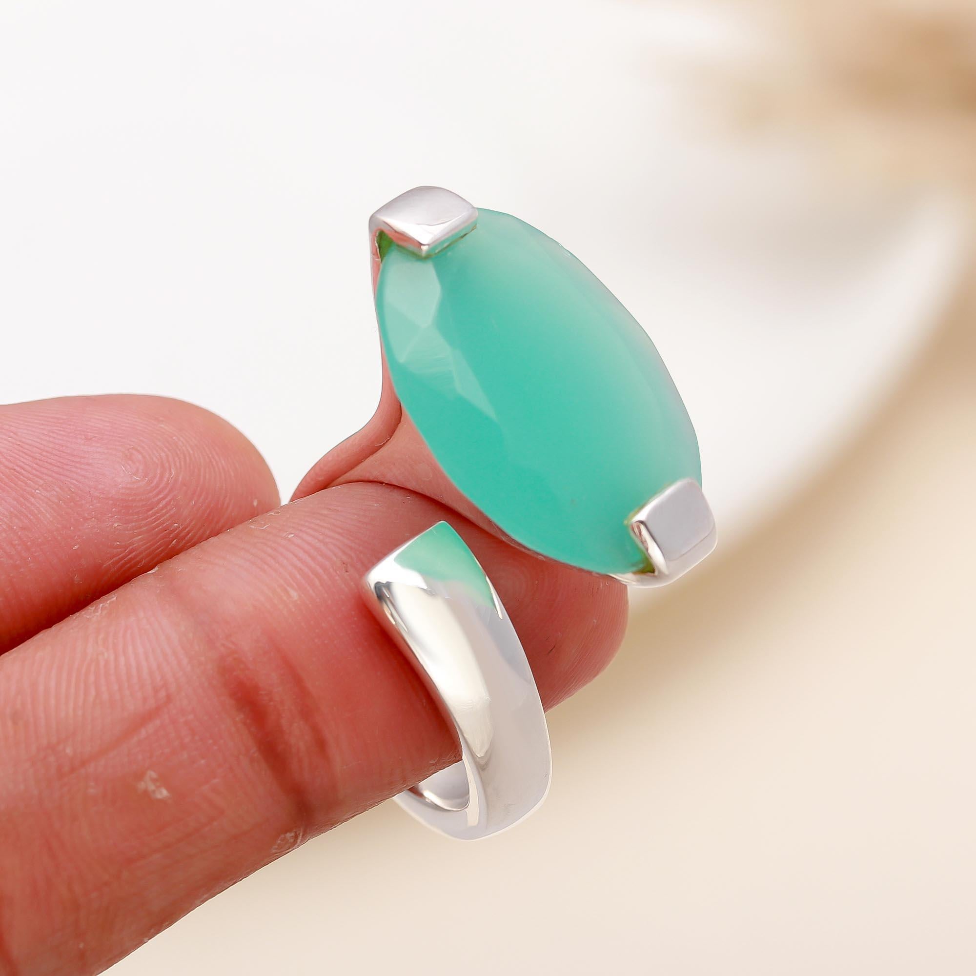 925 Silver Blue Calcedony Open Ring