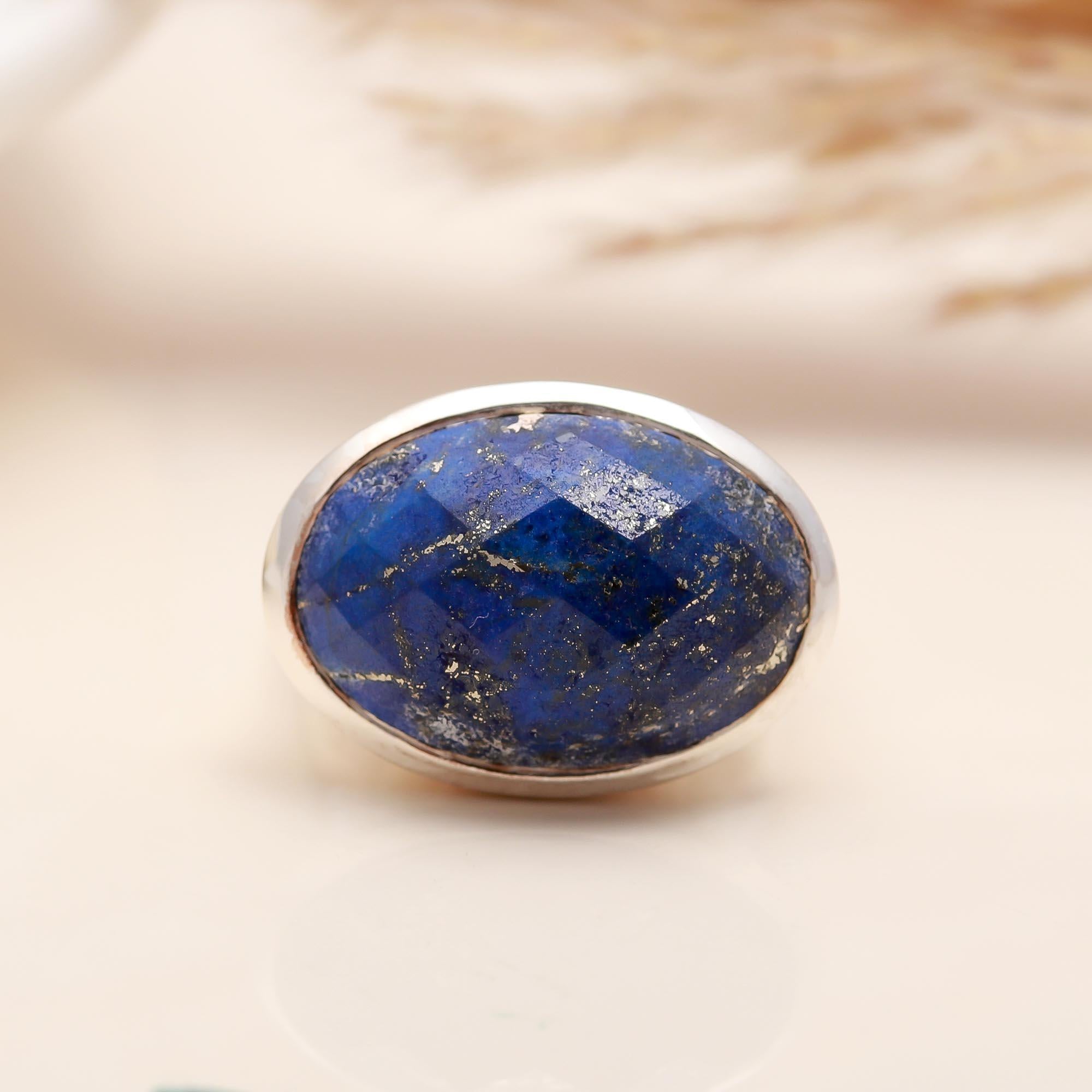 925 Silver Faceted Lapis Lazuli Ring