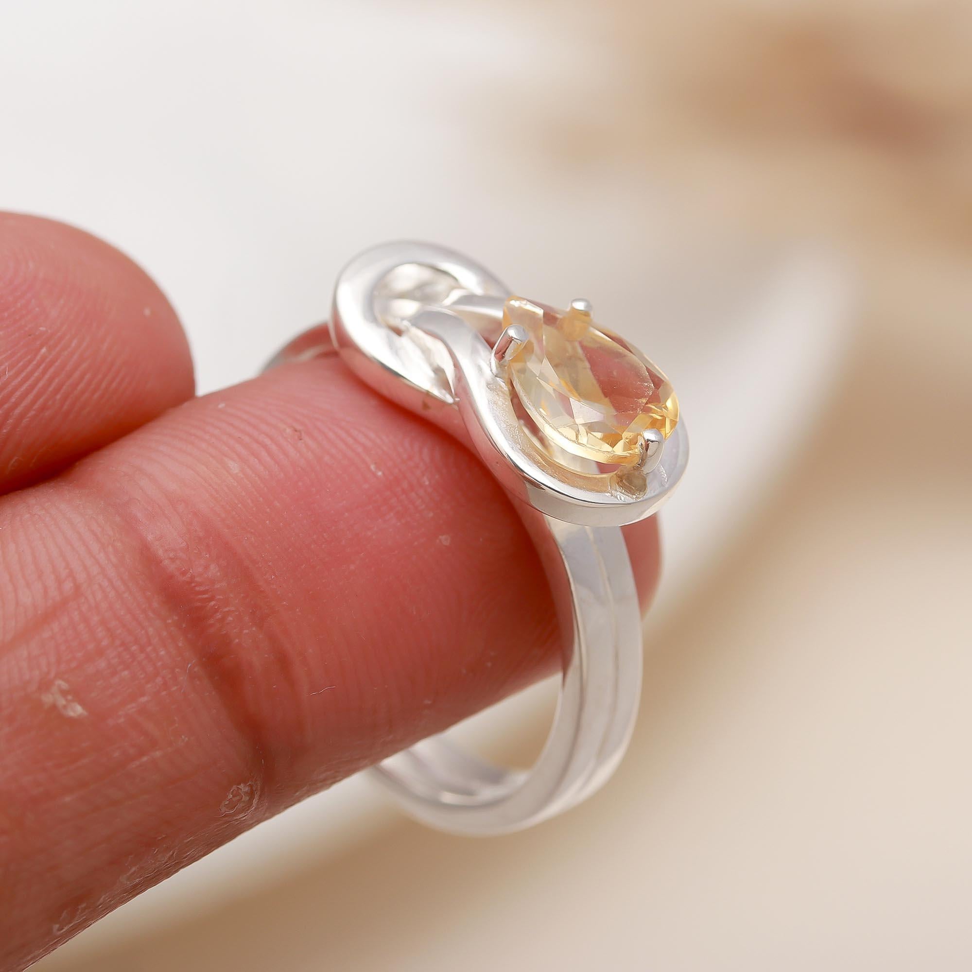925 Silver Citrine Twist Ring