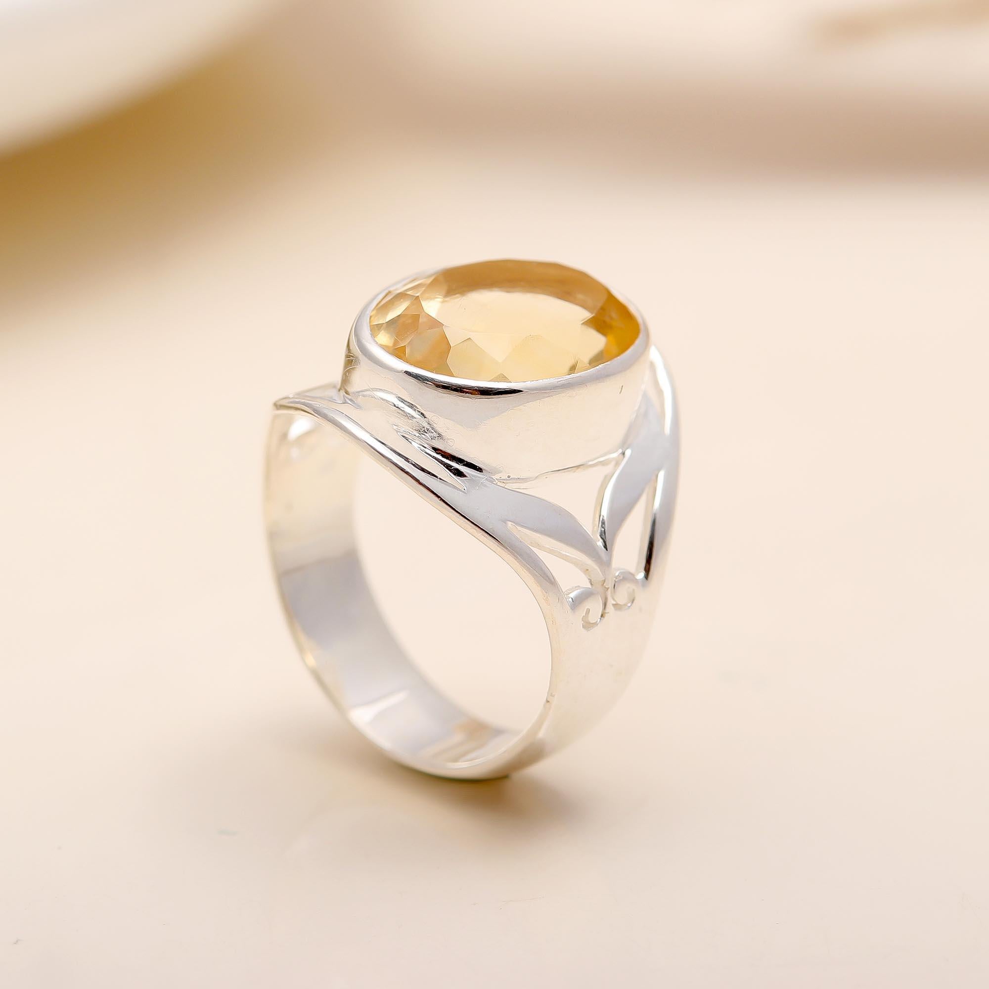 925 Silver Citrine Filigree Ring