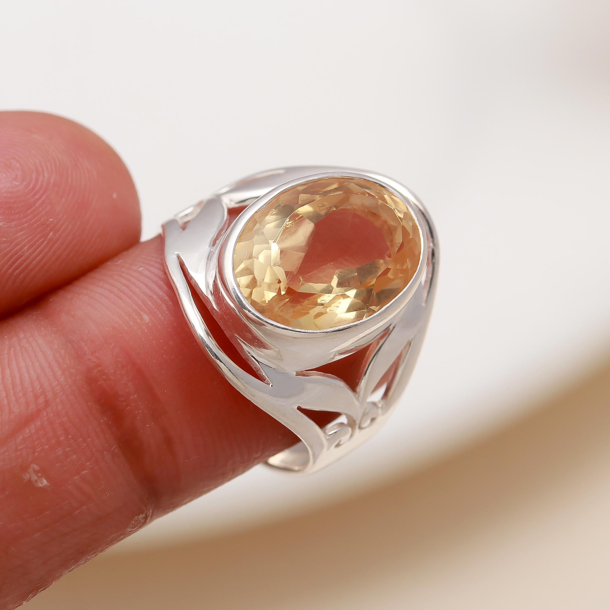 925 Silver Citrine Filigree Ring
