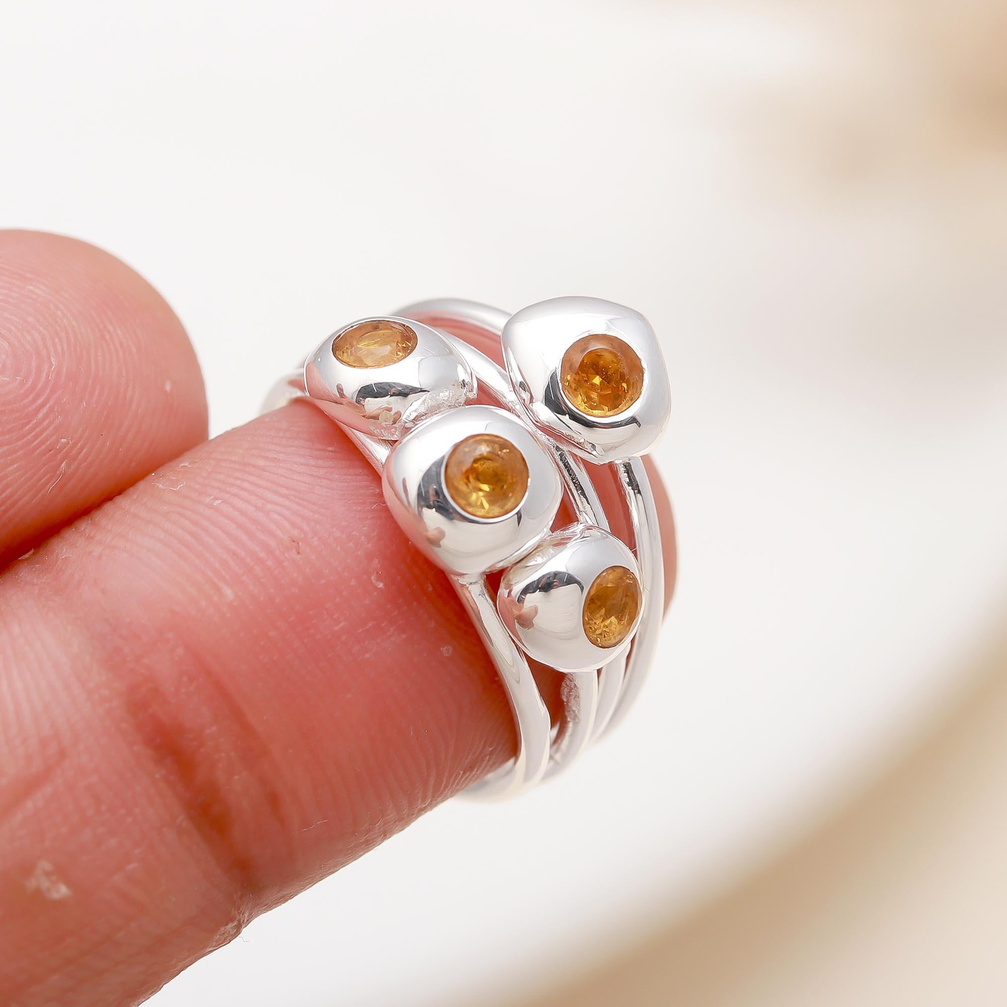 Designer 925 Sterling Silver Multi-Citrine Ring