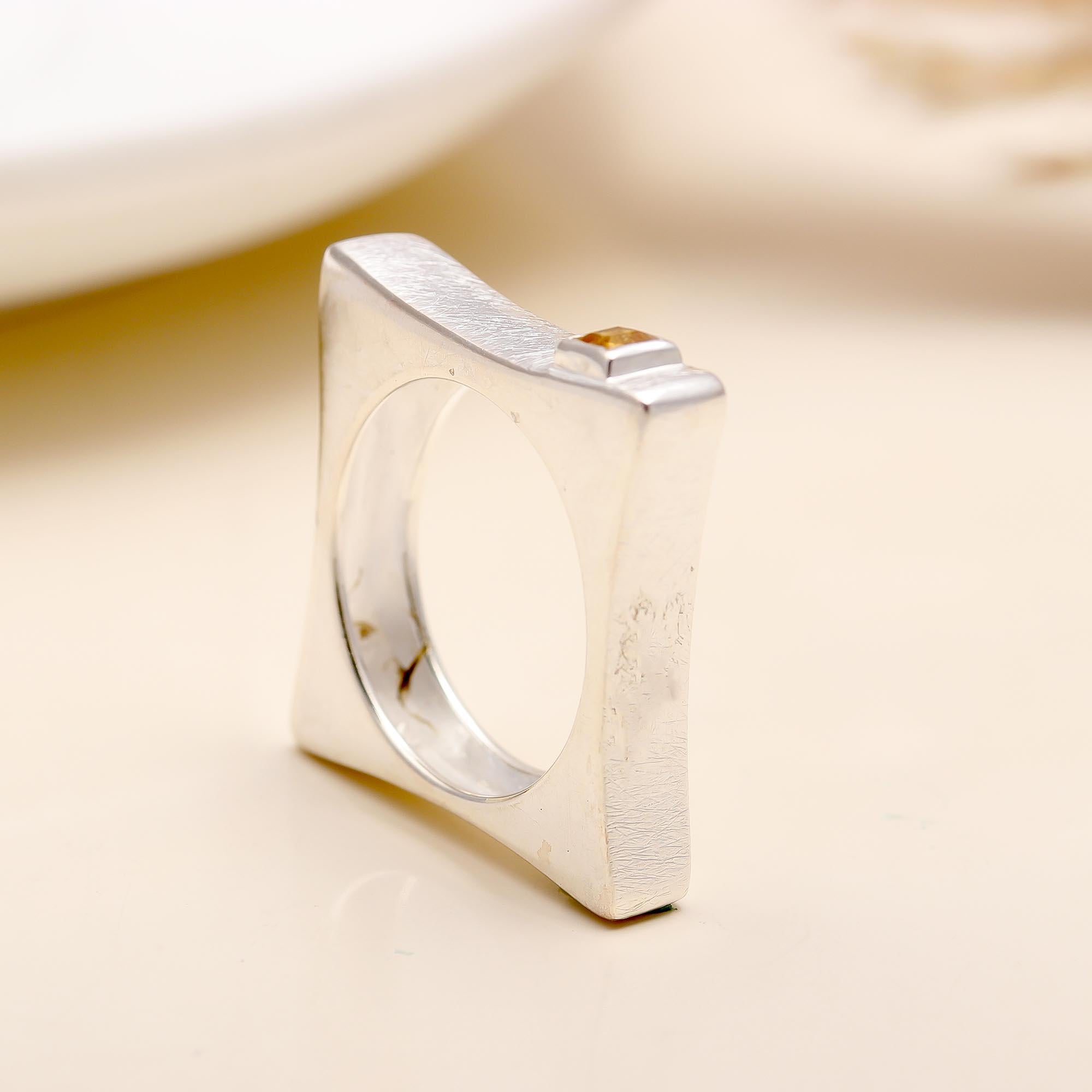 925 Silver Citrine Square Band Ring