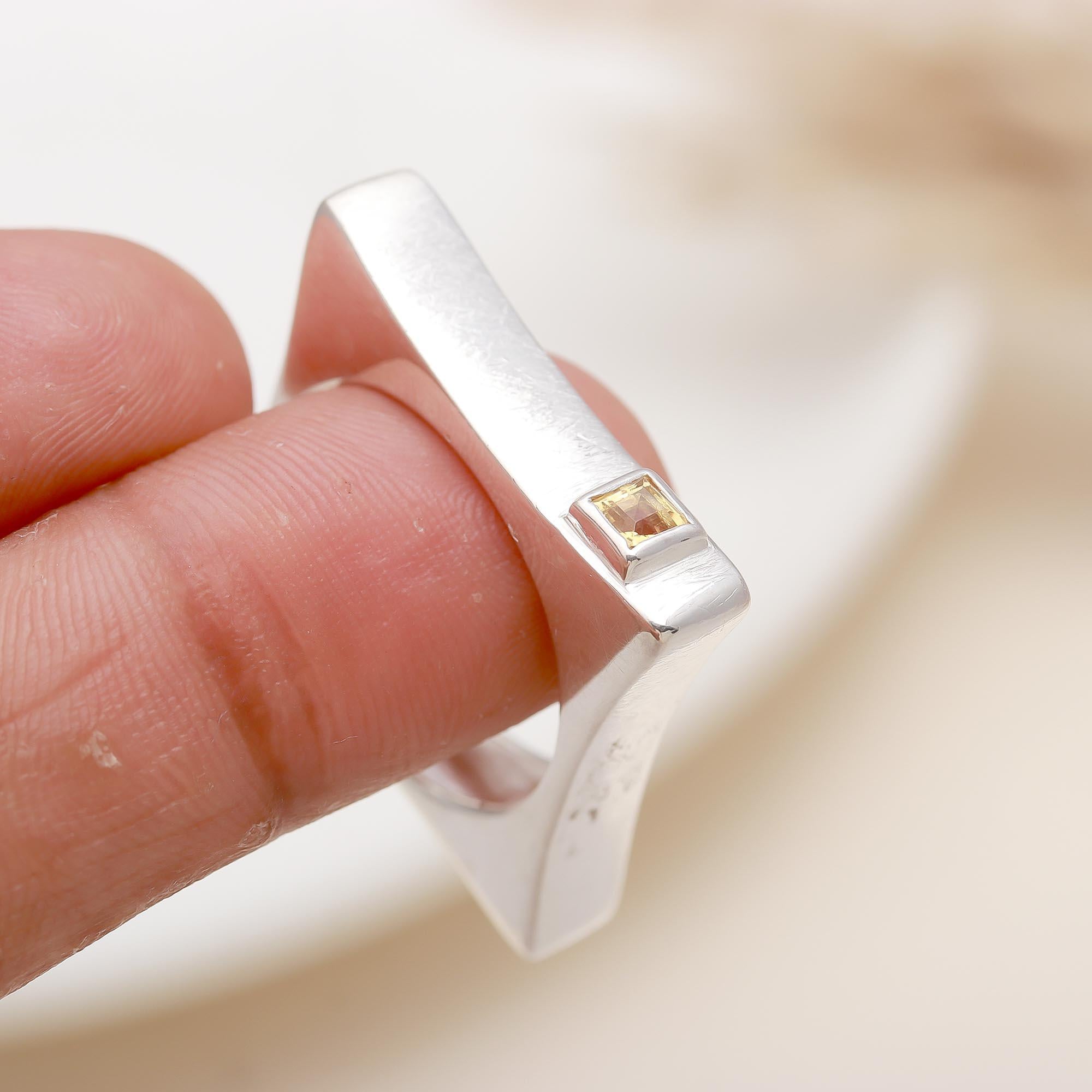 925 Silver Citrine Square Band Ring
