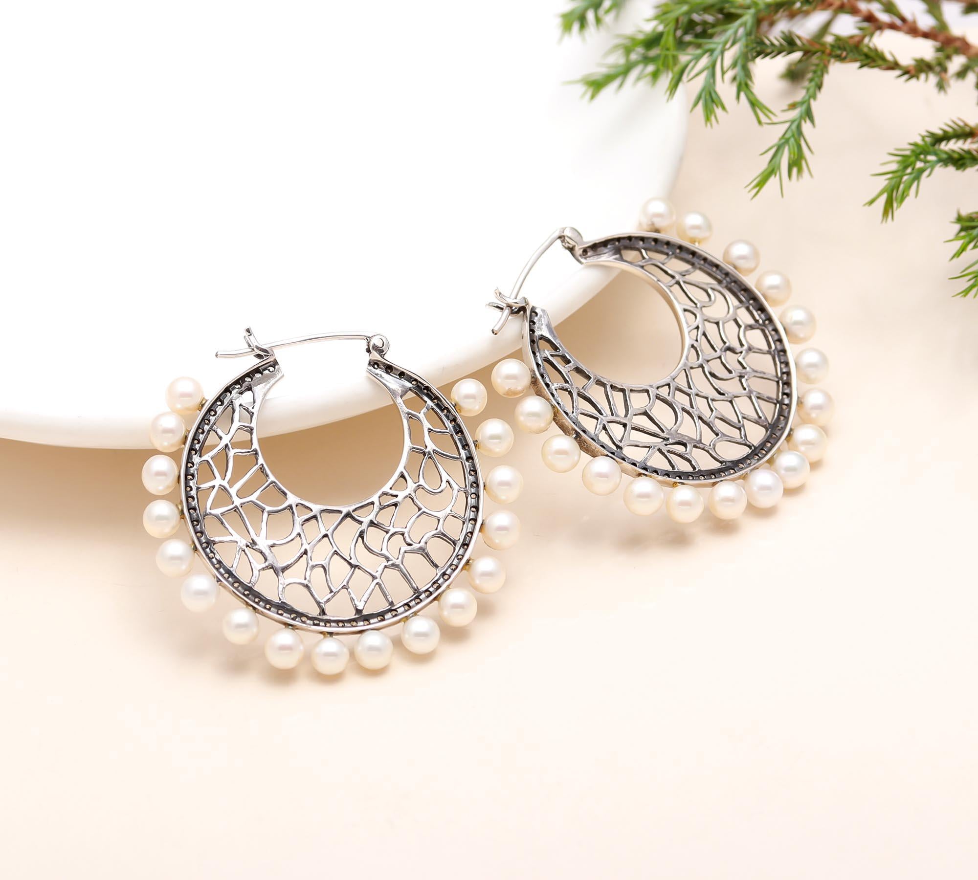 925 Silver Filigree Hoop Earrings