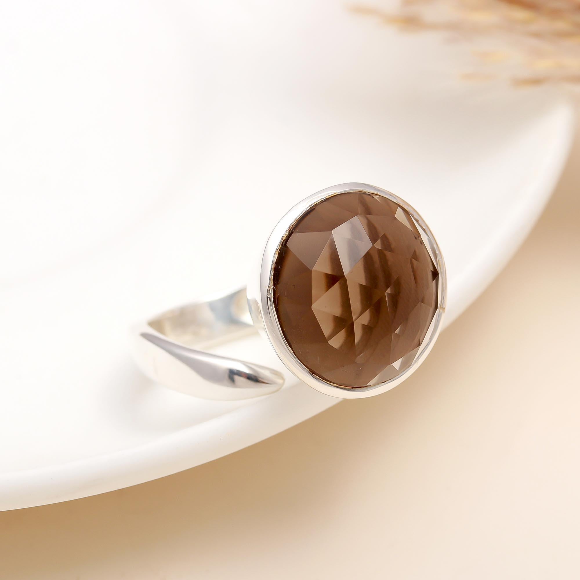 925 Silver Faceted Smoky Quartz Ring