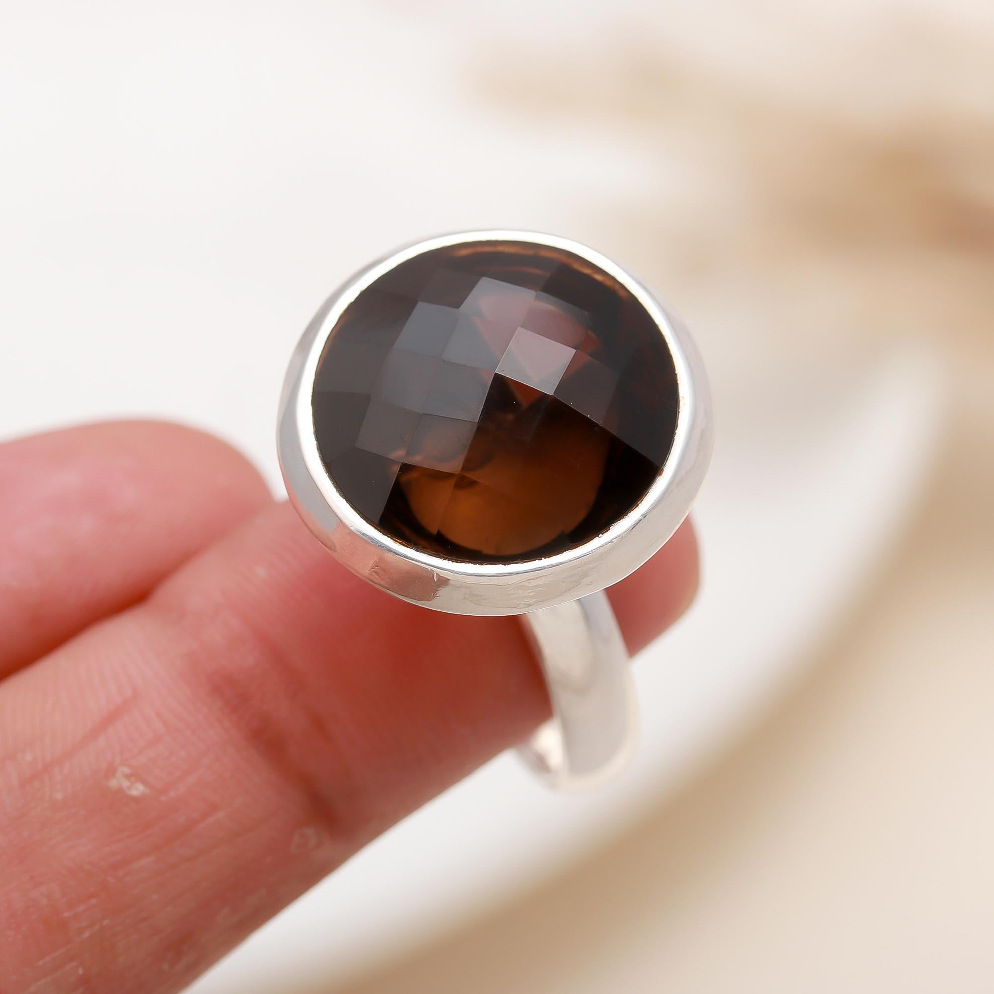 925 Silver Faceted Smoky Quartz Ring