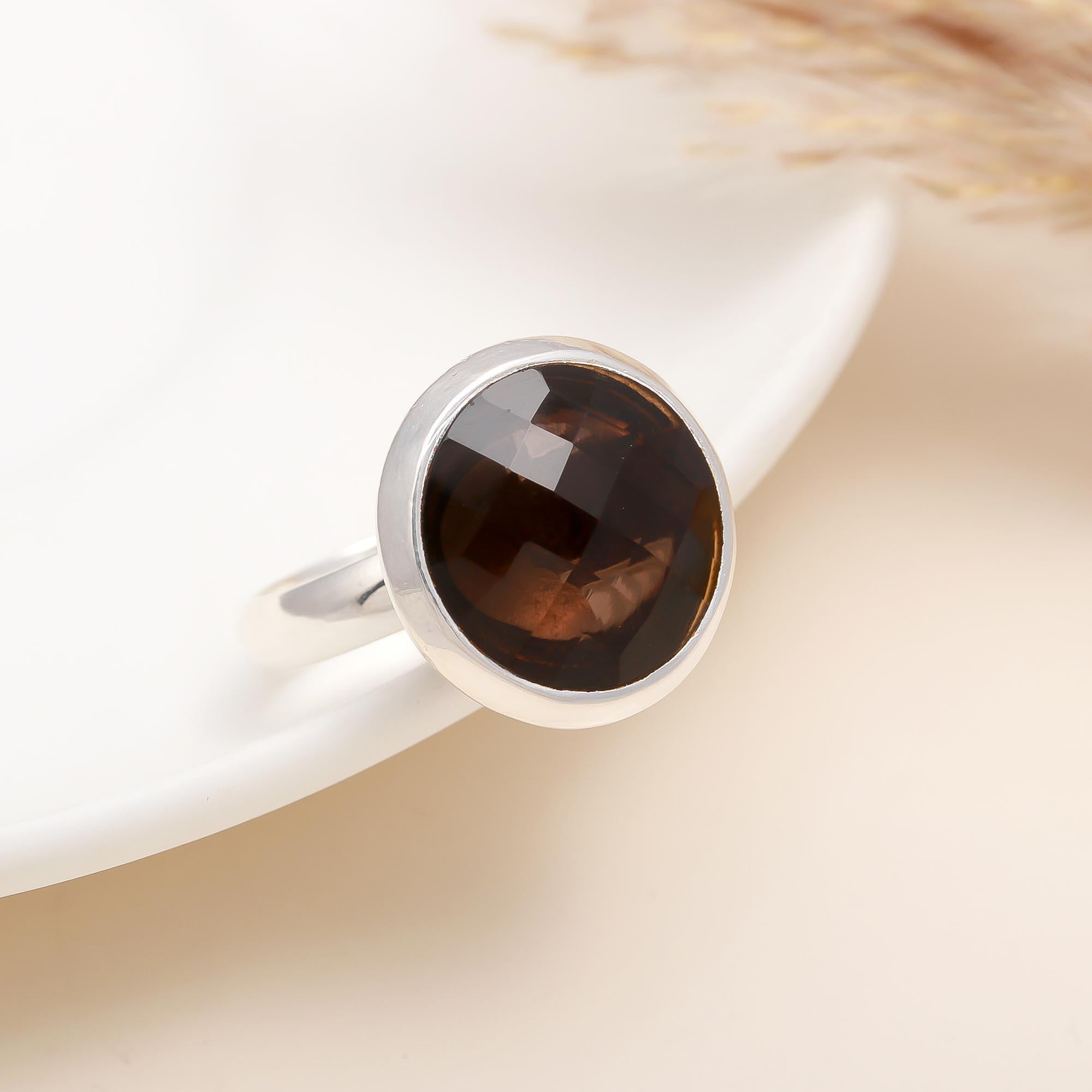 925 Silver Faceted Smoky Quartz Ring