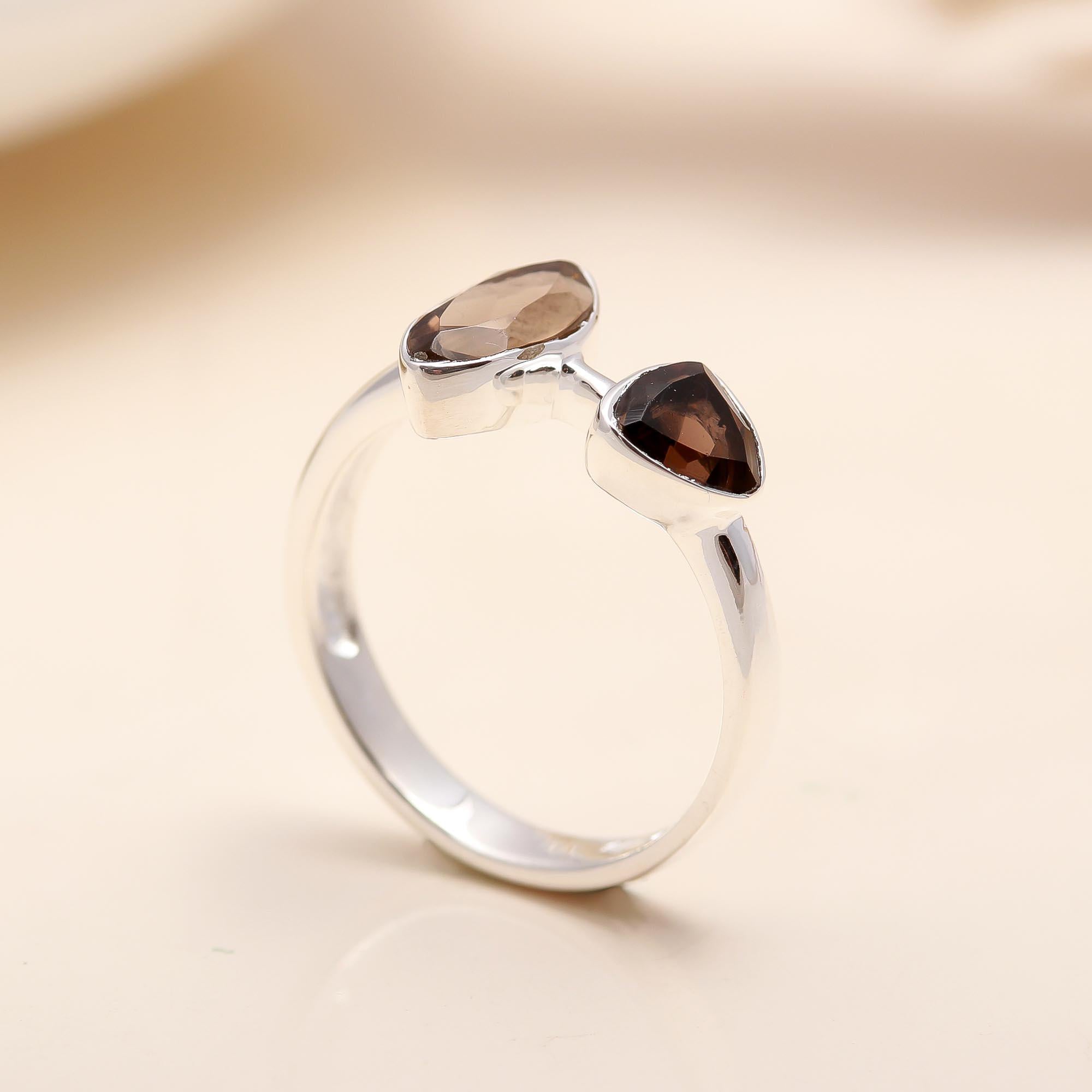 925 Silver Twin Smoky Quartz Ring