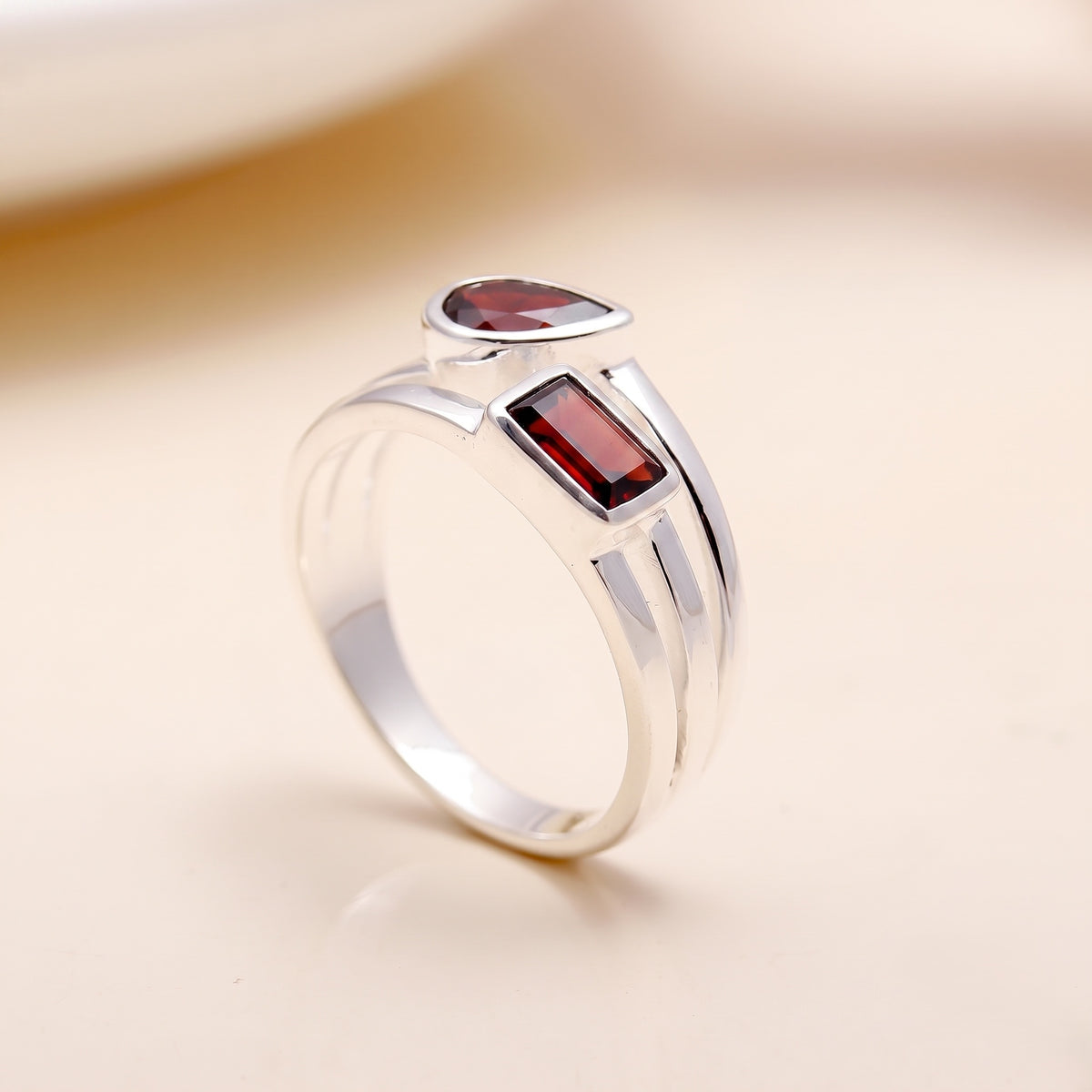 The Verdant Duo: Peridot Multi-Shape Silver Ring