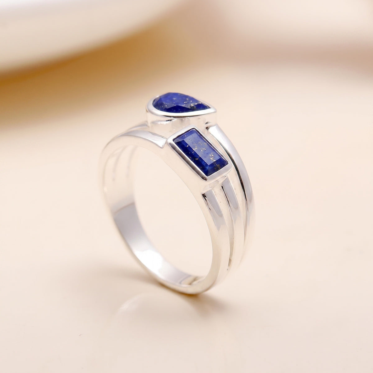 The Verdant Duo: Peridot Multi-Shape Silver Ring