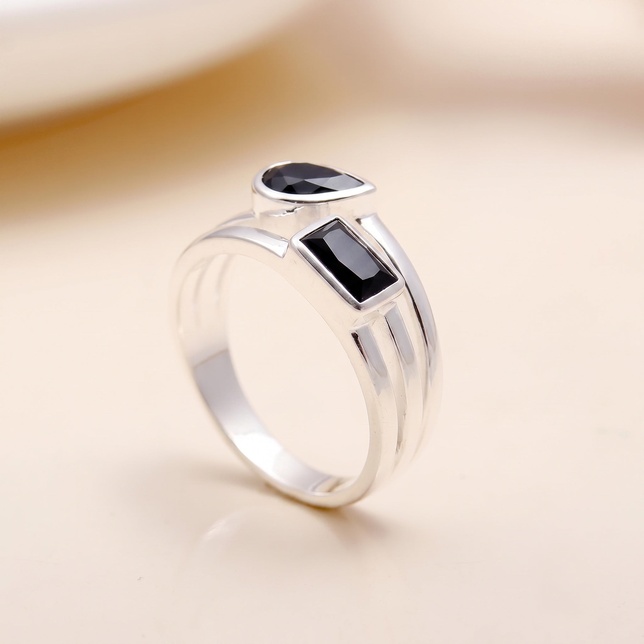 The Verdant Duo: Peridot Multi-Shape Silver Ring