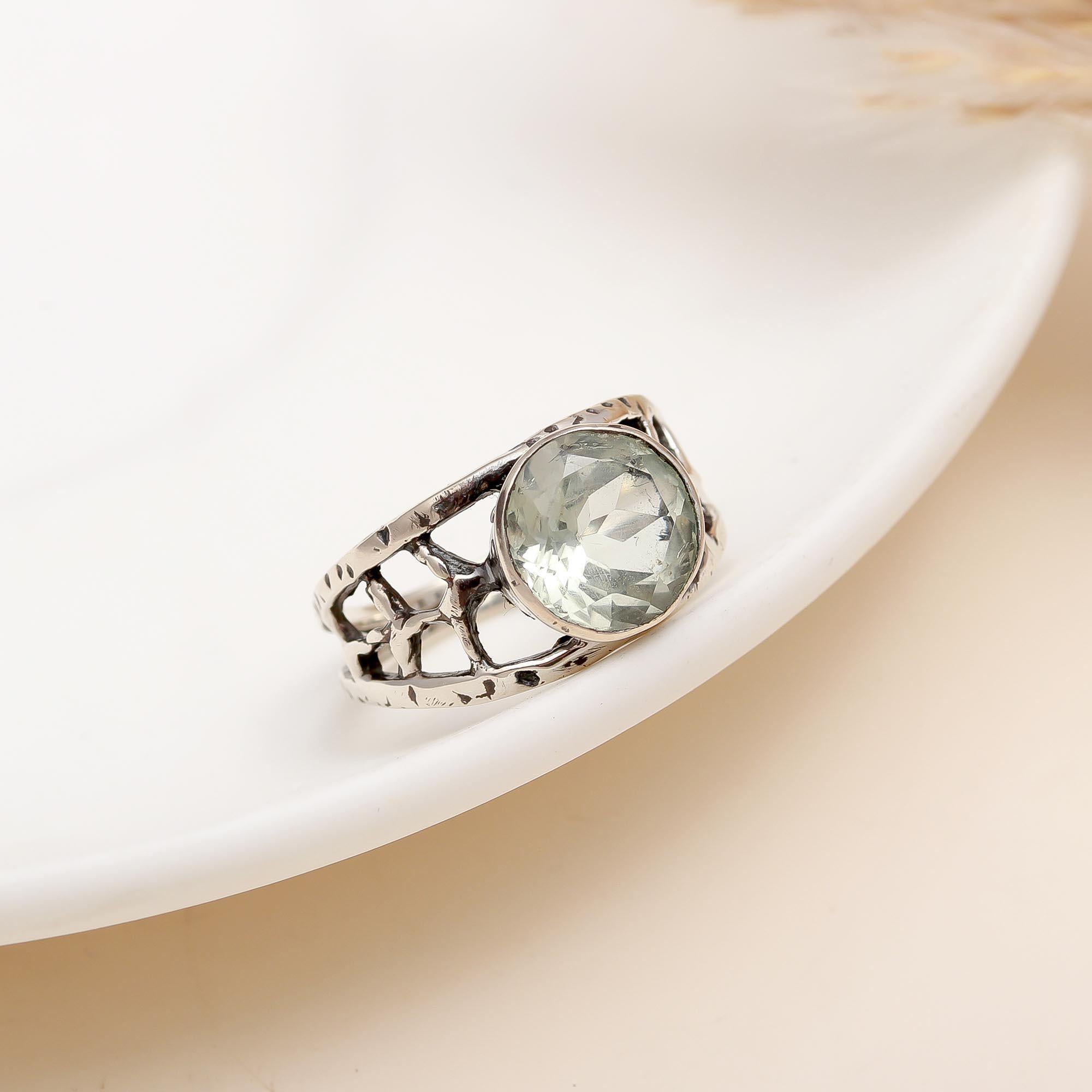 925 Silver Green Amethyst Ring