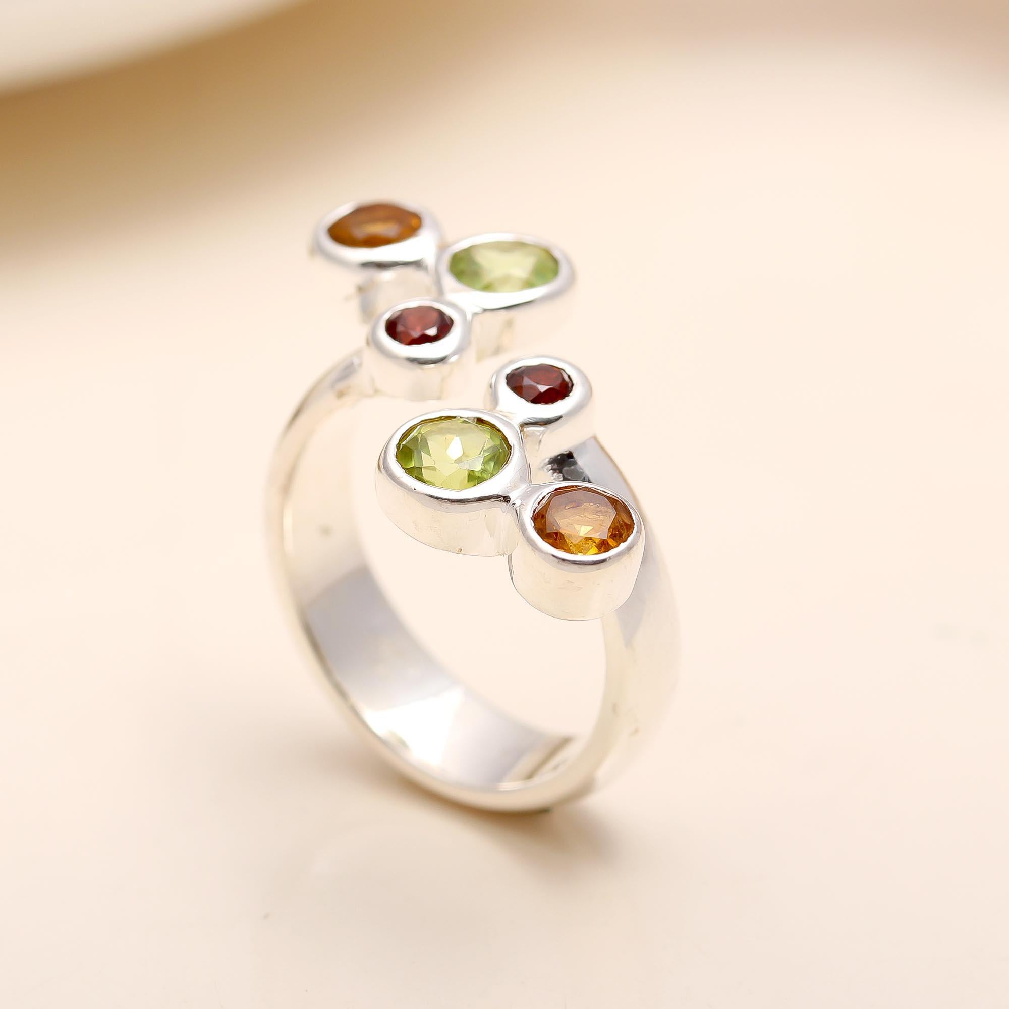 925 Silver Multi Gemstone Ring