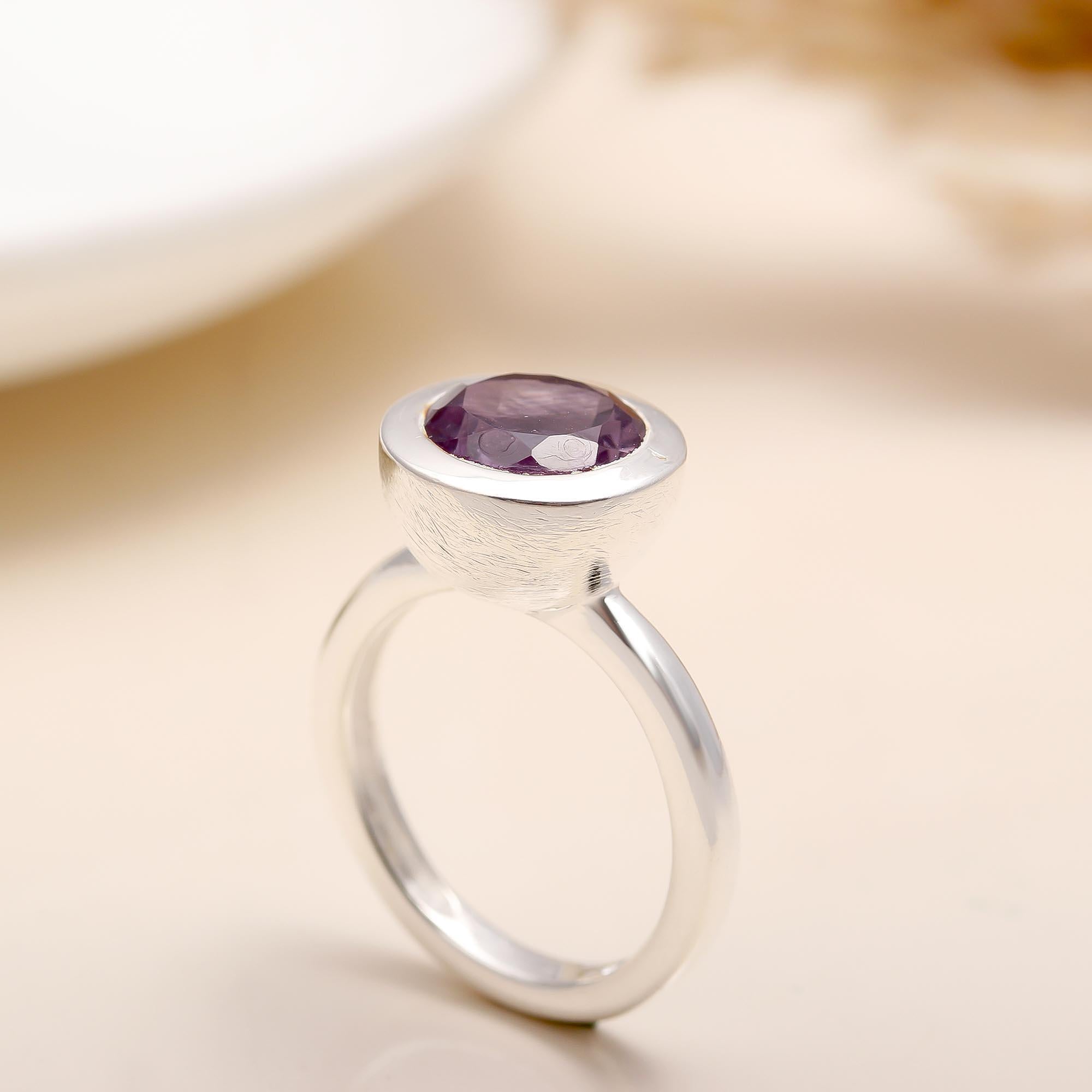 925 Silver Amethyst Solitaire Ring