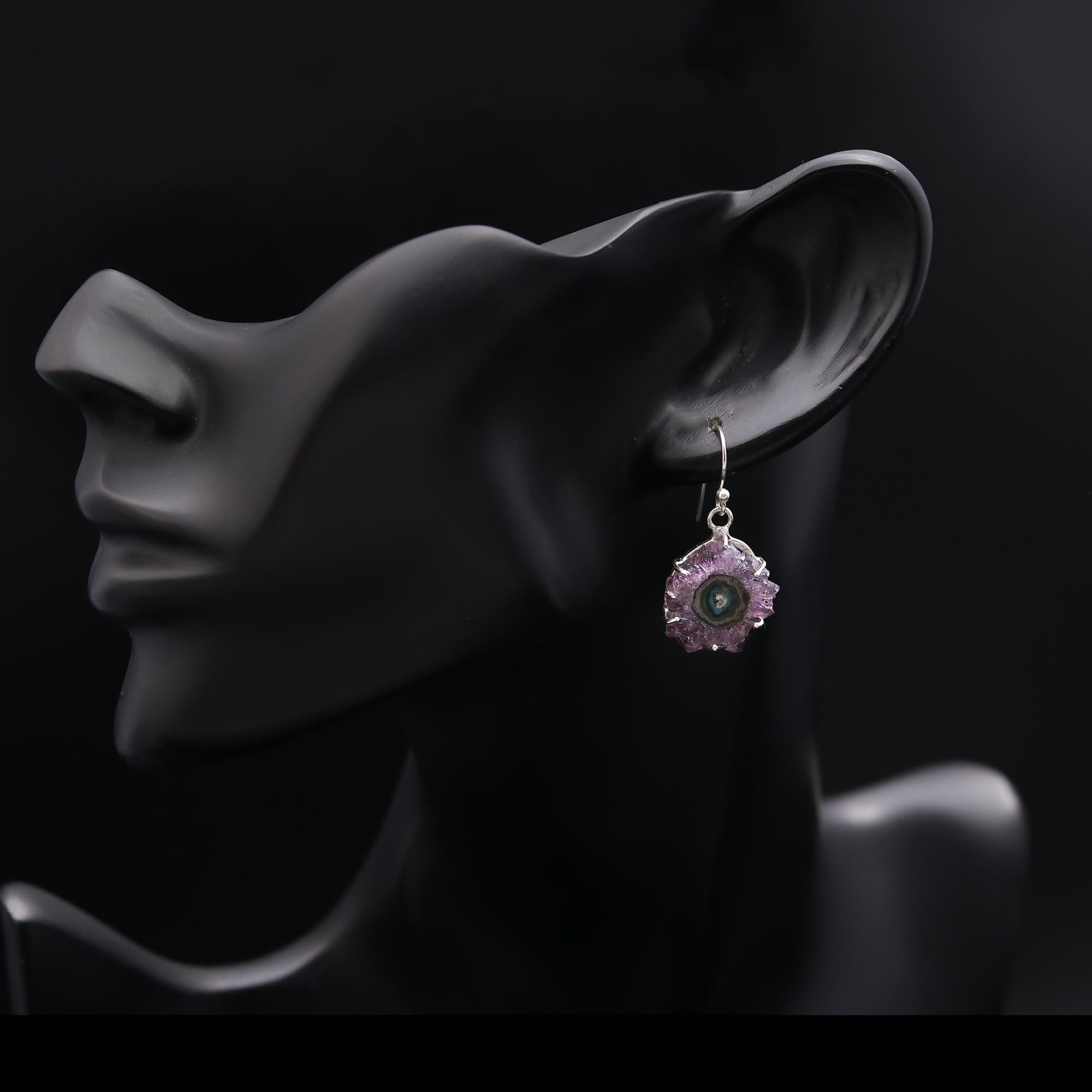 925 Silver Raw Amethyst Stalactite Dangle Earrings