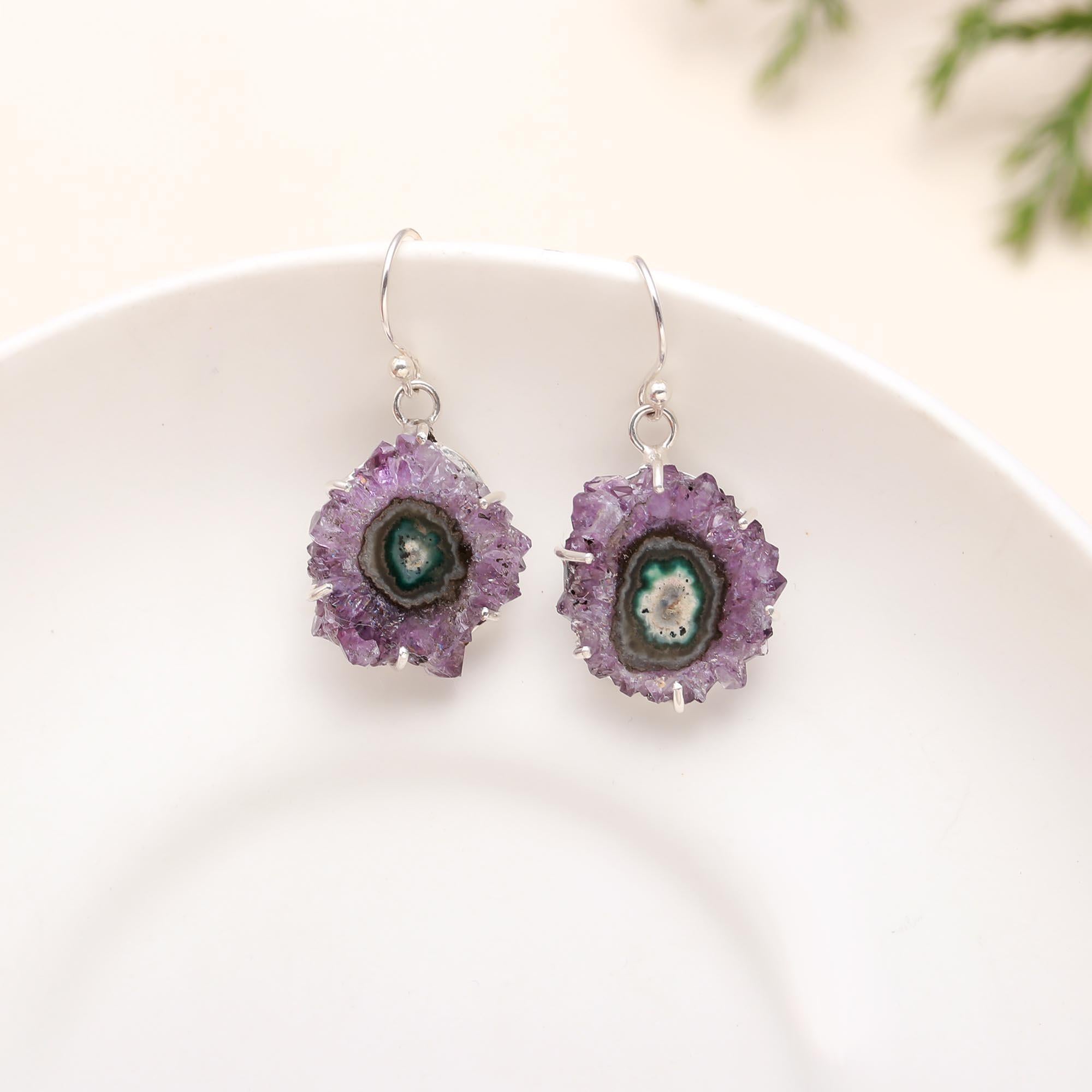 925 Silver Raw Amethyst Stalactite Dangle Earrings