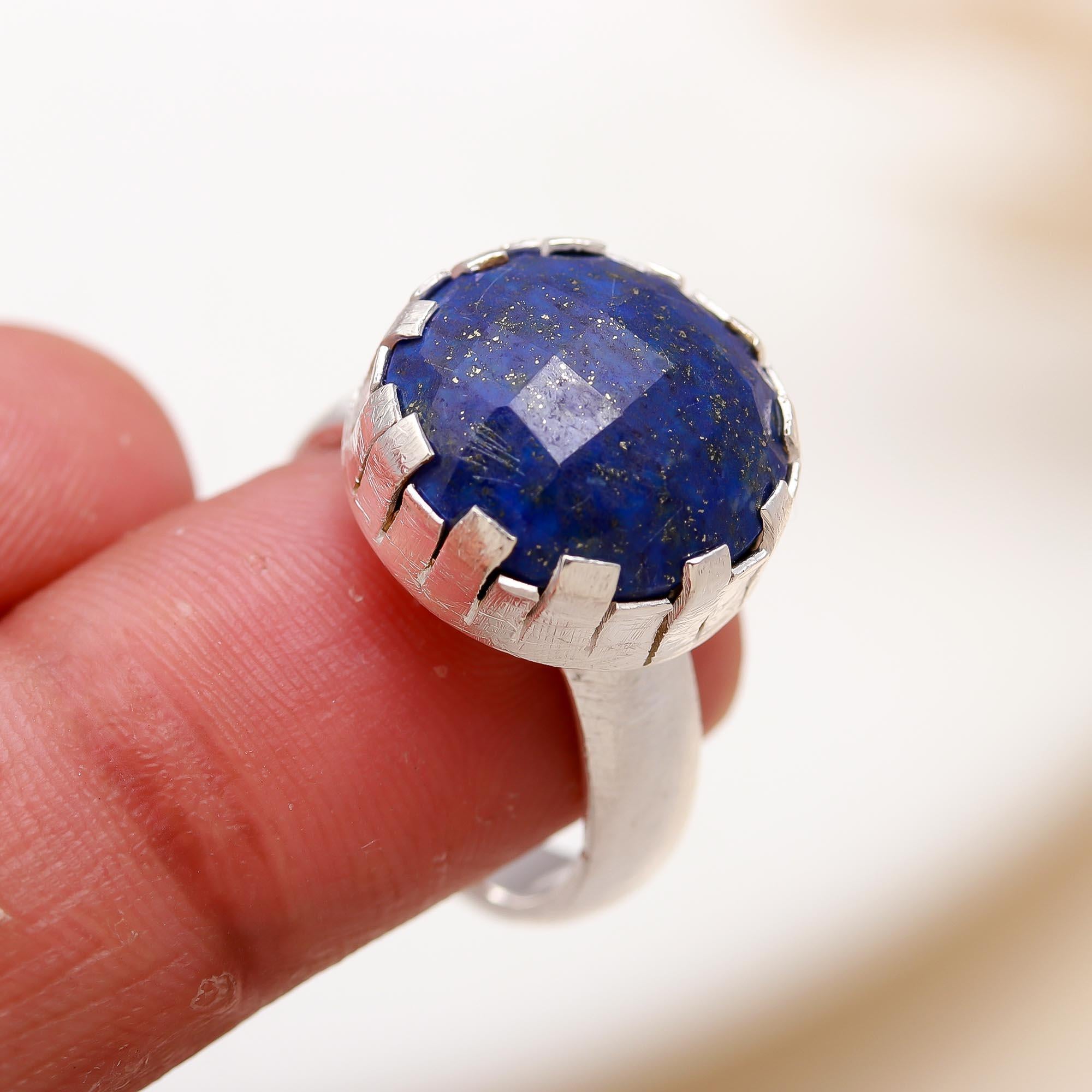 Solid 925 Silver Royal Blue Lapis Lazuli Ring